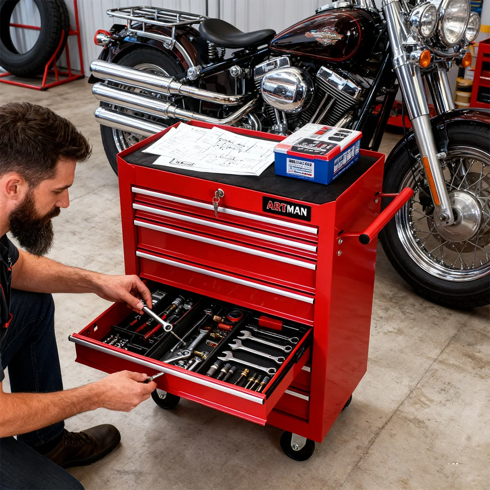 ARTMAN 7 Drawer Tool Rolling Storage Cart ,Tool Boxes Tool Chest with Wheels and Drawers for Garage Workshop Warehouse
