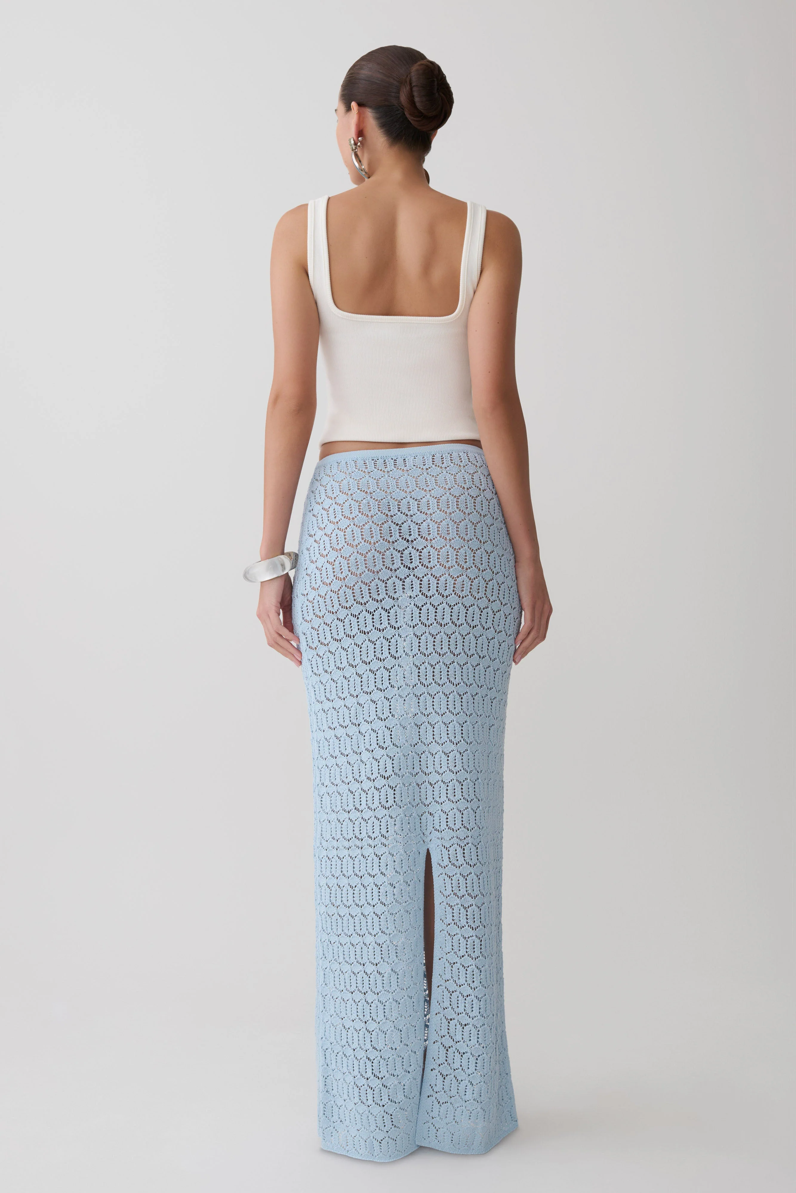 Courtney Crochet Knit Maxi Skirt - Pale Blue