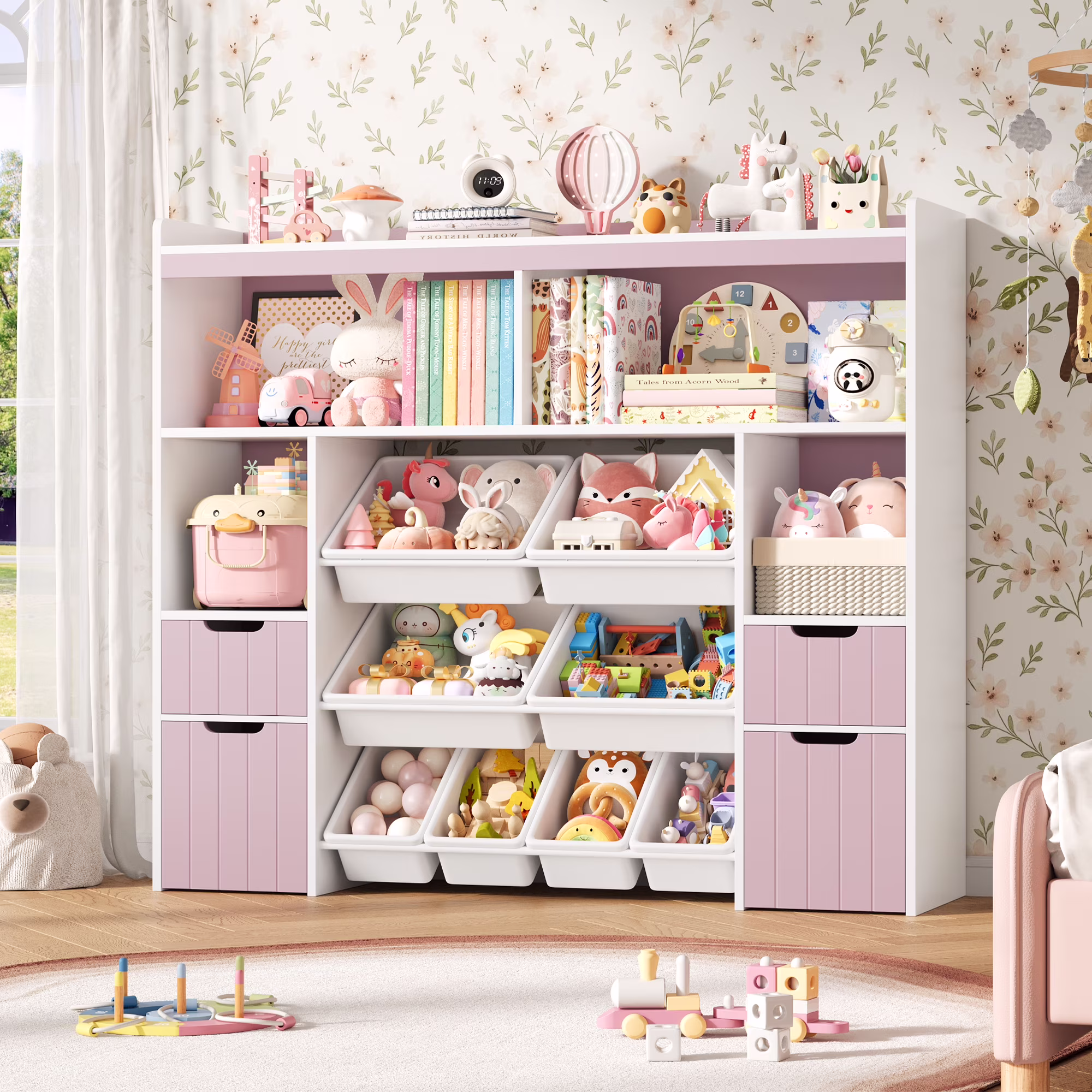 Kids Toy Storage Organizer with Removable Bin, Kids Bookshelf and Bookcase Toy Box with Drawers for Playroom, Classroom, White(White) - Image 5