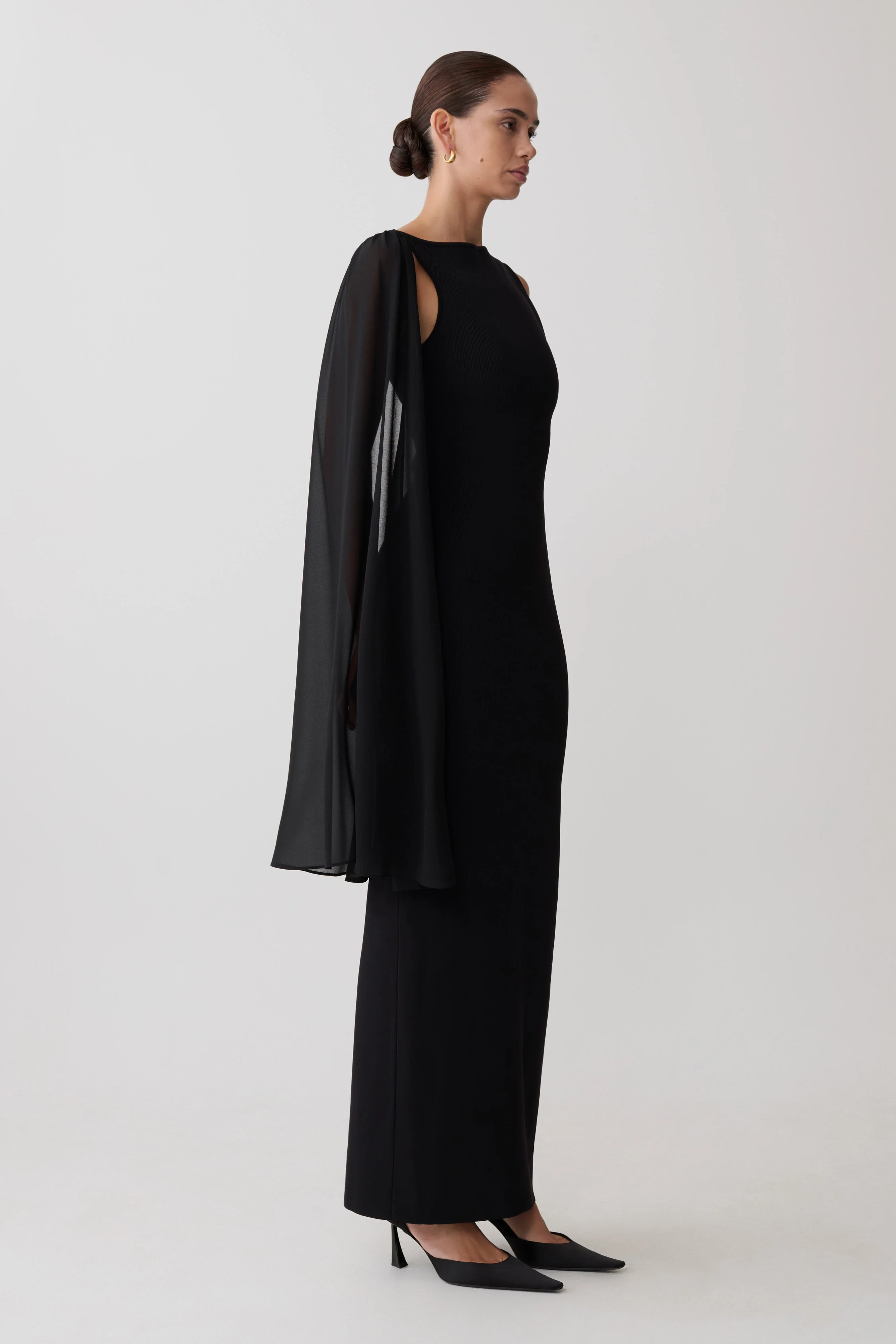 Farid Bandage Maxi Dress With Chiffon - Black