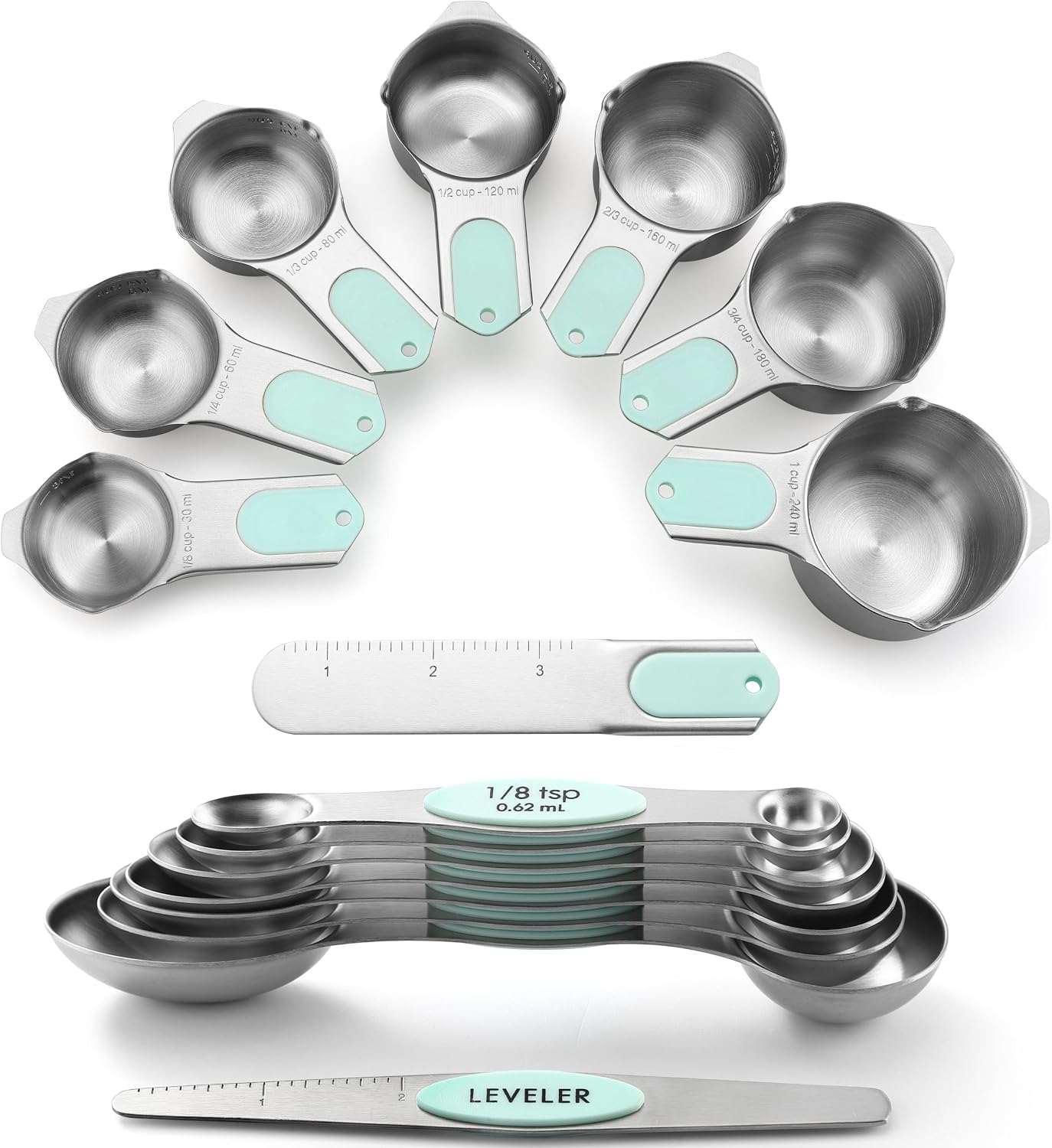 Spring Chef Magnetic Measuring Cups & Spoons Set of 15 with Levelers, Black