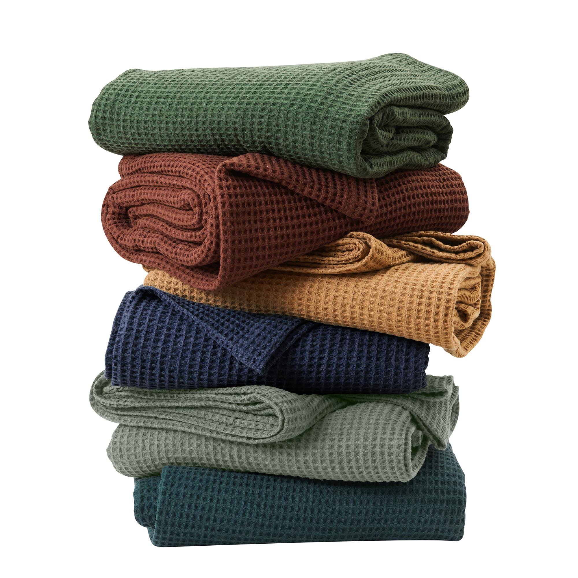 Great Bay Home 100% Cotton Waffle Weave Lightweight Bed Blanket (Twin, Marigold), Yellow