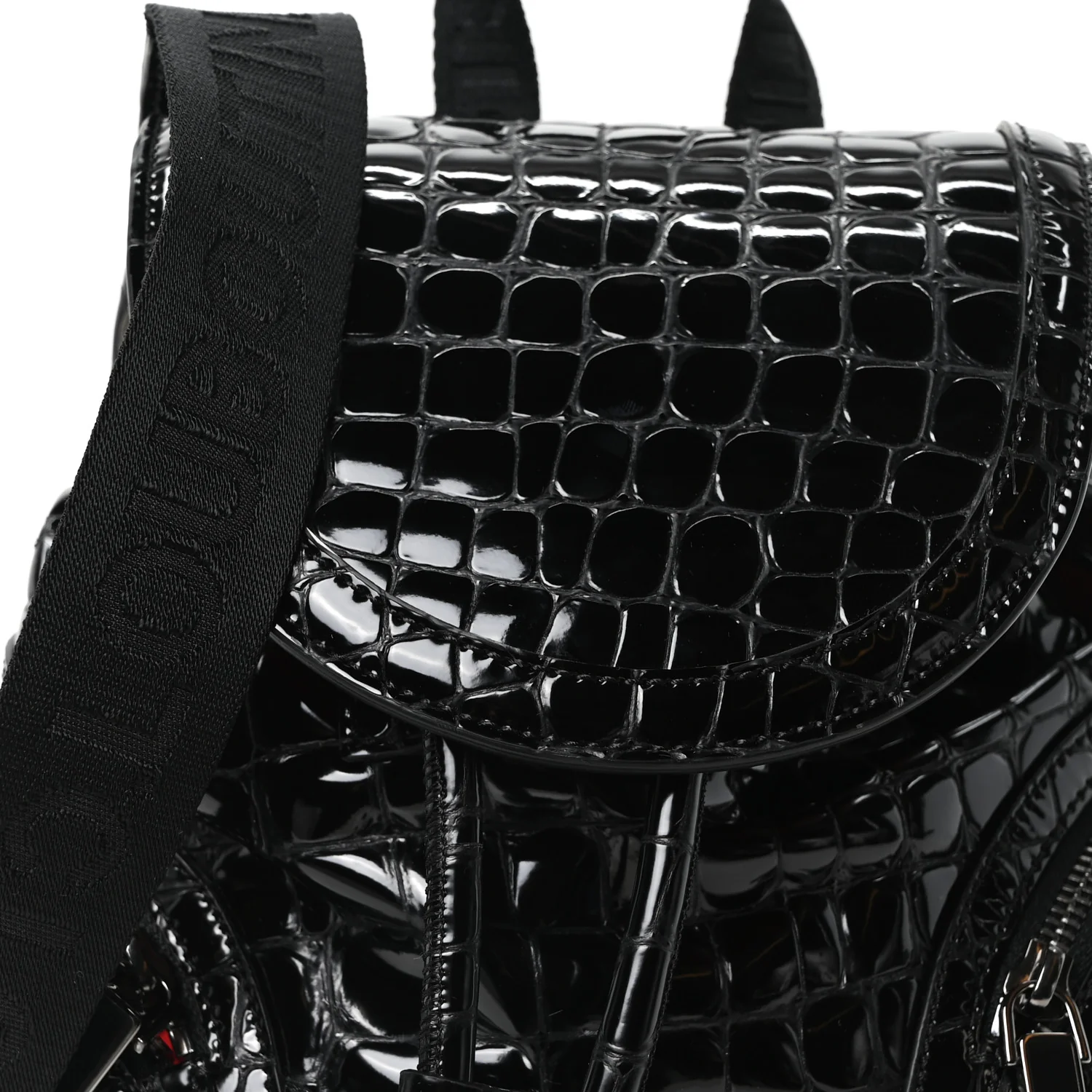 Calfskin Alligator Embossed Small Explorafunk Backpack Black