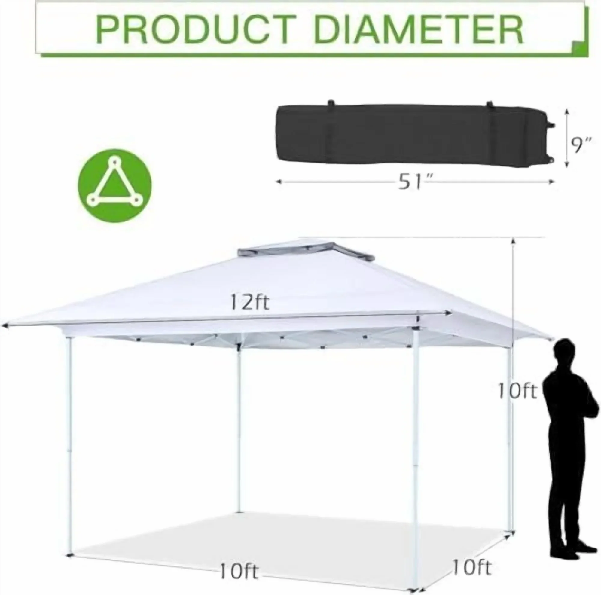 Pop Up Tent Canopy, Waterproof Canopy with Net and UV Resistant, Sidewalls Instant Shelter Canopy Tent with Carrying Roller Bag for Garden, Grill and Backyard (White)