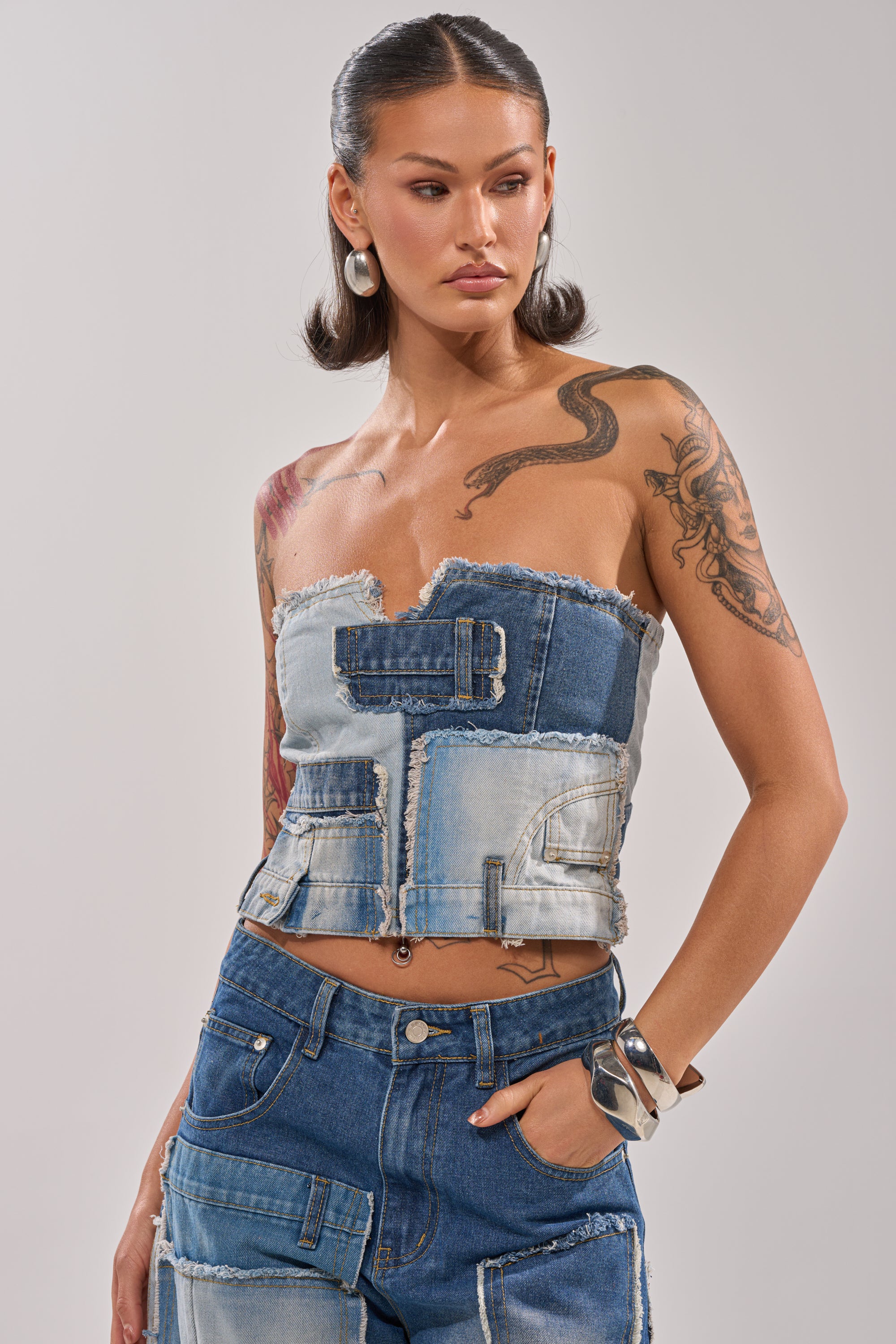 PATCH ME UP DENIM CORSET - Akira Store