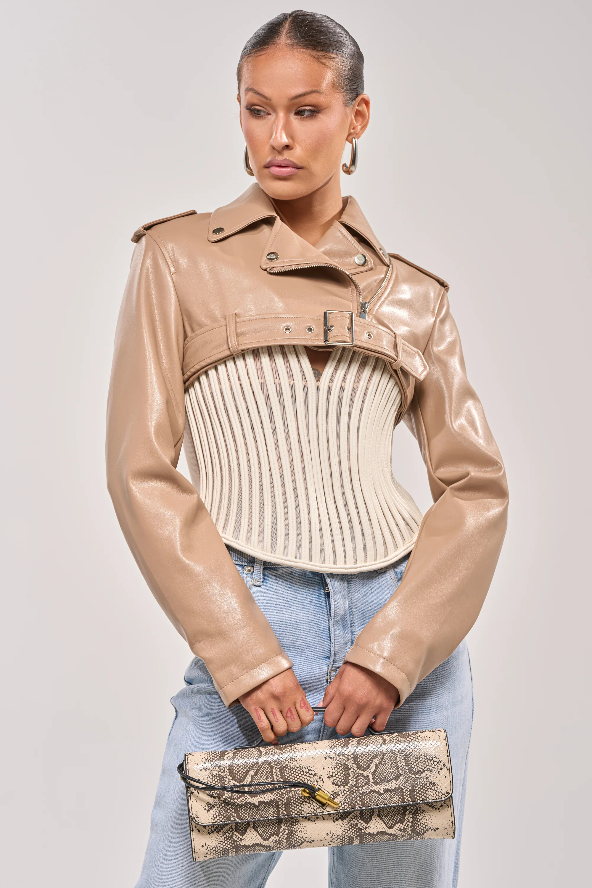 HARLEY LUXE ULTRA CROP MOTO IN TAUPE - Akira Store