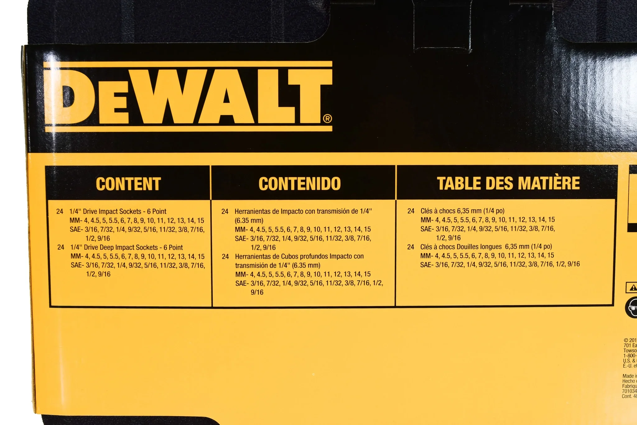 DEWALT DWMT19251, 1/4 Drive Metric and SAE Impact Socket Set, Black Oxide Finish, 48 Piece