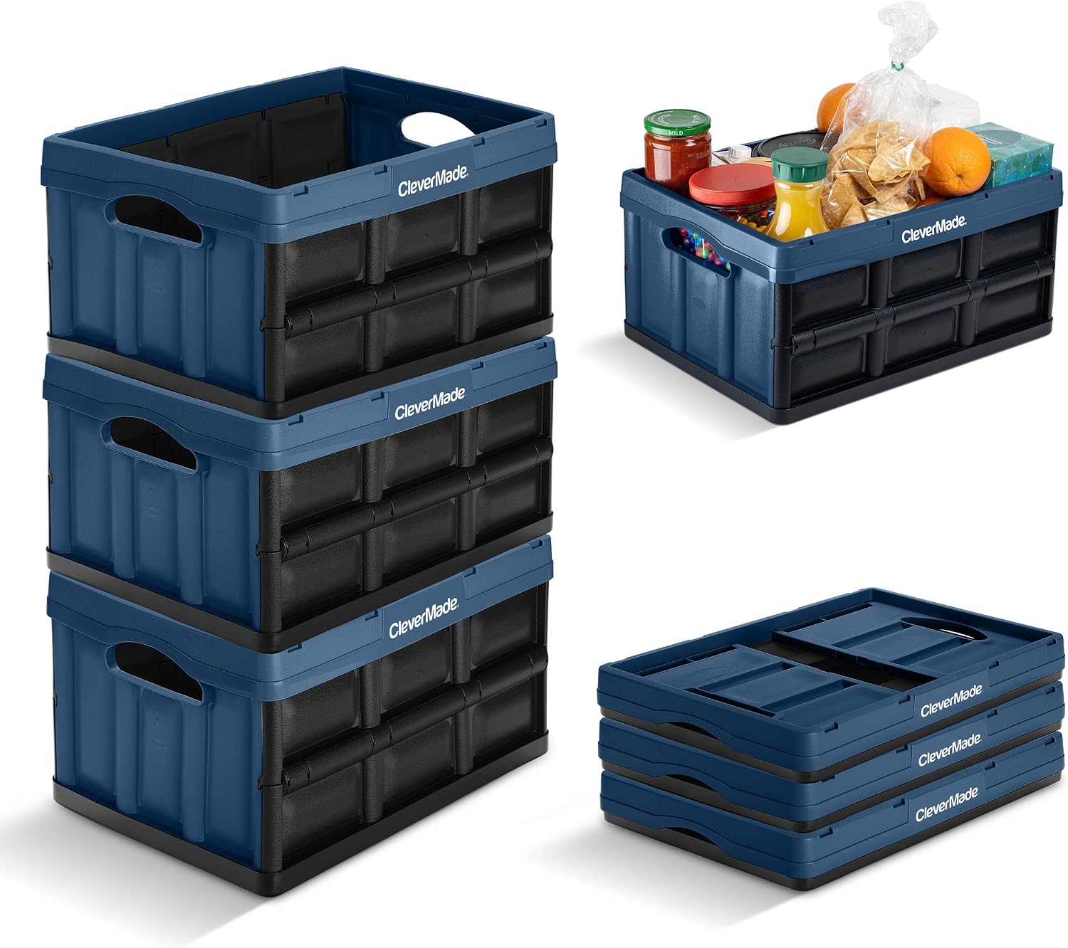 CleverMade Collapsible Storage Bins, 32L, 3 Pack Foldable Storage, Ocean