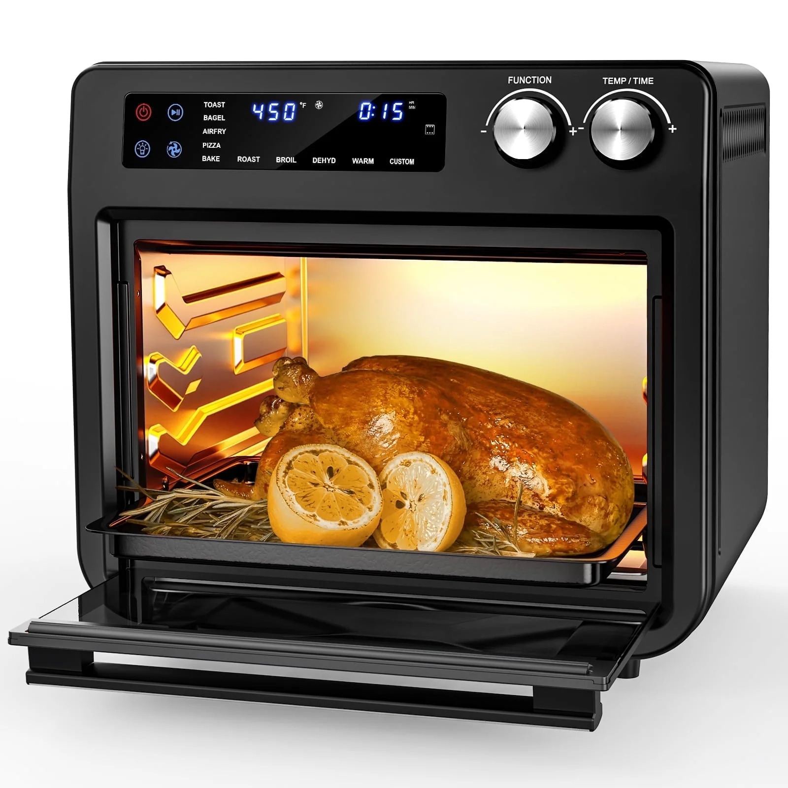 26QT Air Fryer Oven,Oil-Less Digital Touchscreen Toaster Oven with 10-in-1 Multi FunctionCustom Mode, Visible Window , 1800W,Black - Image 9
