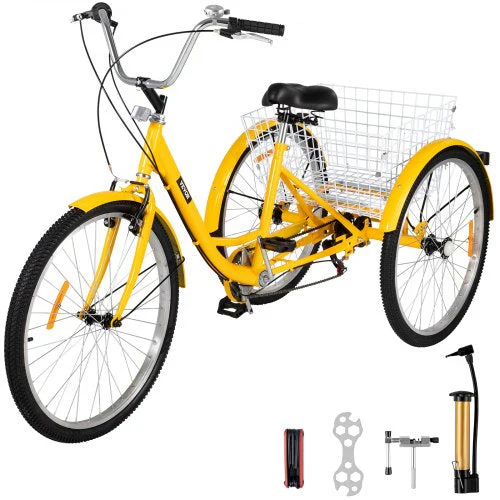 Tricycle adulte 26 pouces, 7 vitesses, 3 roues, avec panier de rangement