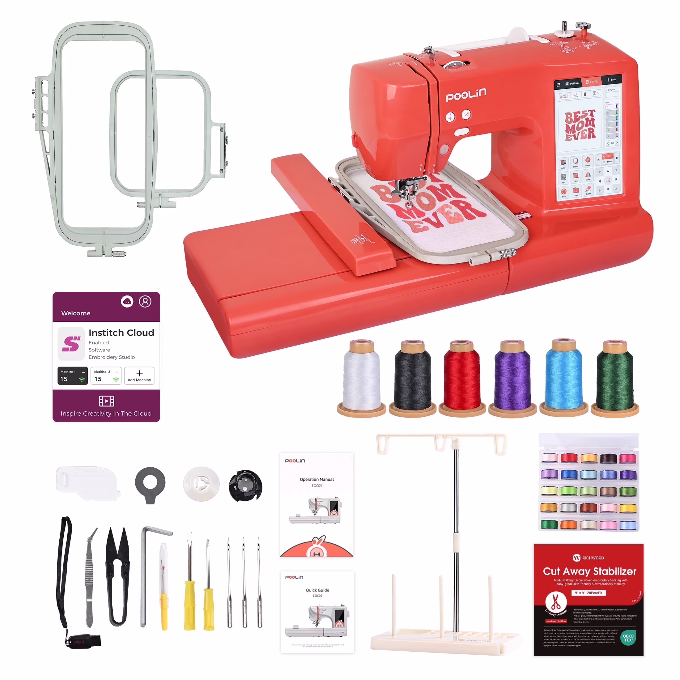 EOC05 Embroidery Machine 4x9.25" Area, 7" Touch Screen with kit(EOC05) - Image 9