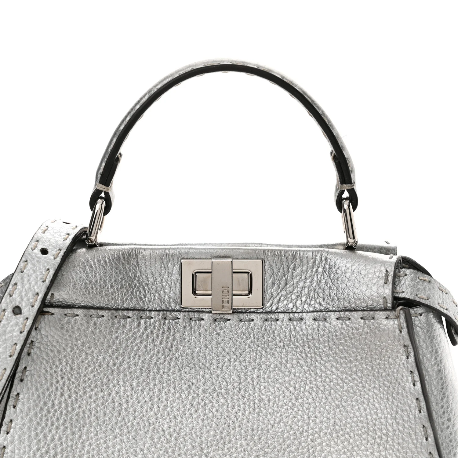 Cuoio Romano Lux Selleria Mini Peekaboo Iconic Satchel Argento