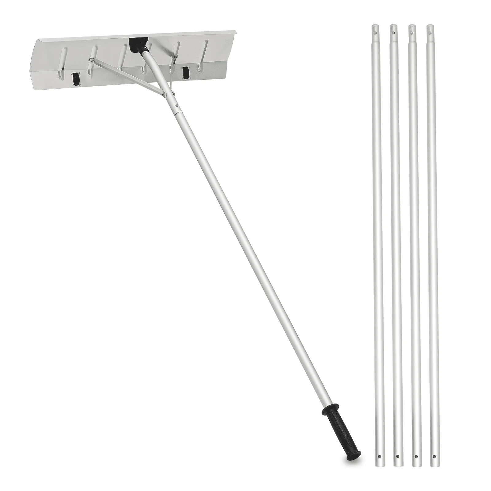 Monibloom 20FT Aluminum Snow Roof Rake, Extendable Snow Shovel Adjustable Sectional Snow Removal Tool with Wheels and Anti - Slip Handle for Roof Car, Silver