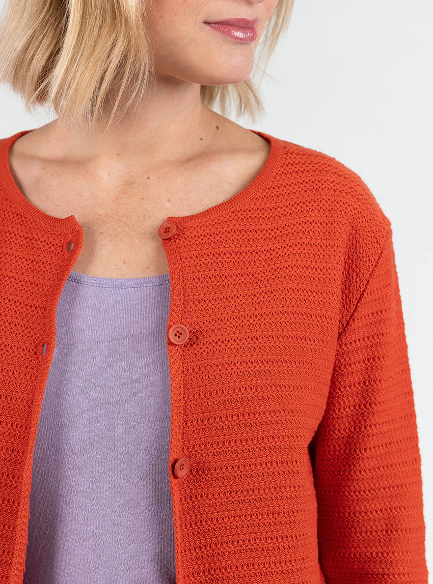 Cardigan femme en coton orange terracotta