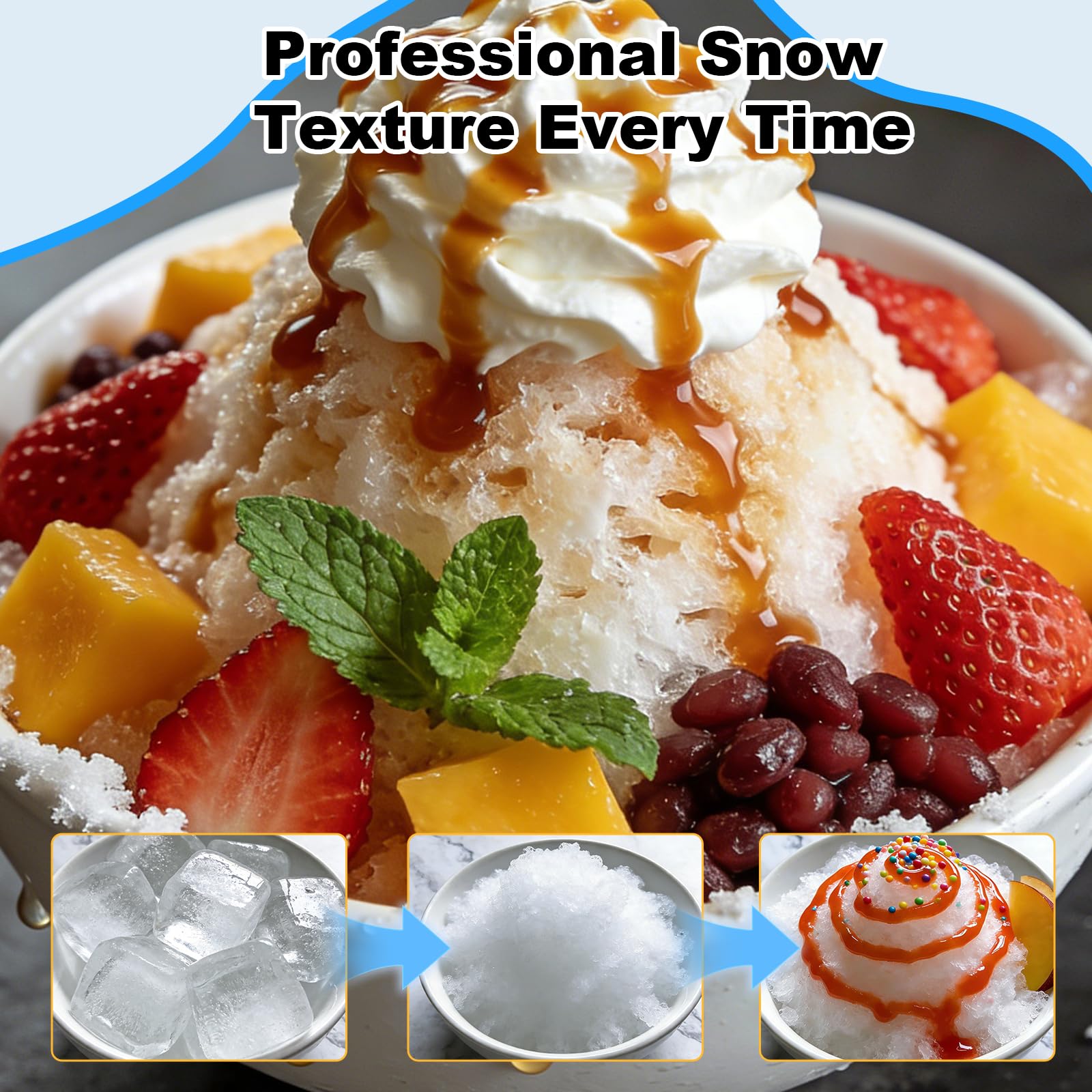 700lbs/h Snow Cone Machine Commercial Ice Shaver Dual Blade Stainless Steel | Snow cone maker,Ice shaver machine,Dual blade system,1450 RPM high-speed,40L side-access bin,Restaurant/Bar/Cafe/Bubble tea