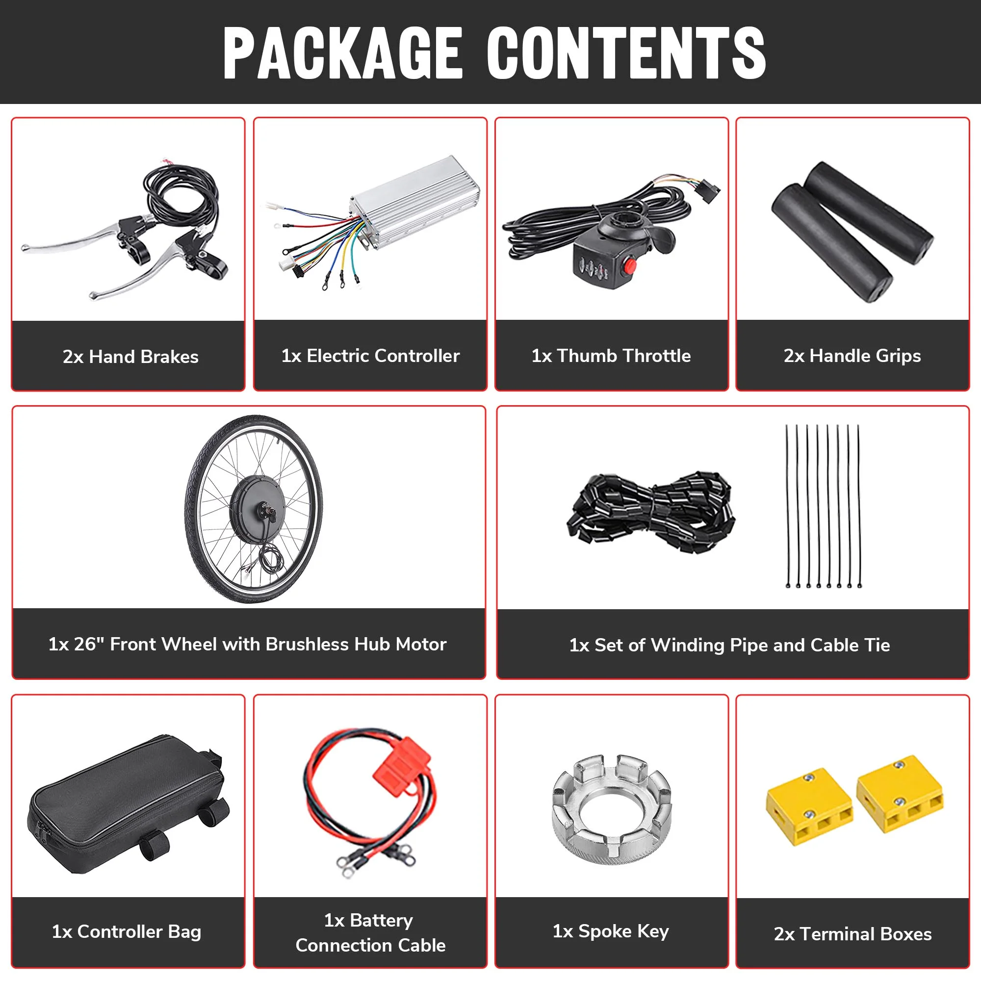 Electric Bike Conversion Kit 48V 1000W 26" Front Wheel E-Bike Conversion Kit Dual Mode Controller(Black, Front Wheel) - Image 9