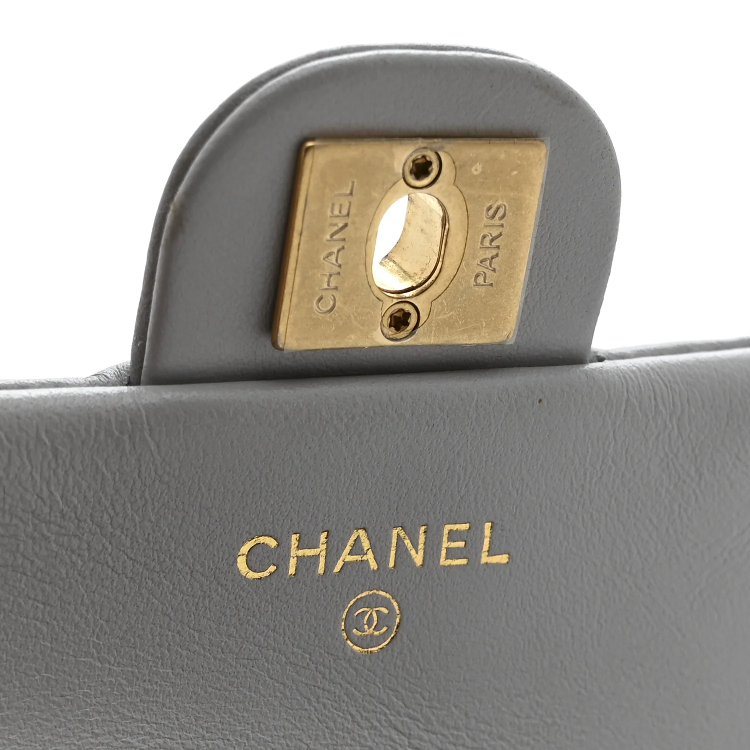 Calfskin Quilted Lady Handle Flap Card Holder With Chain Grey