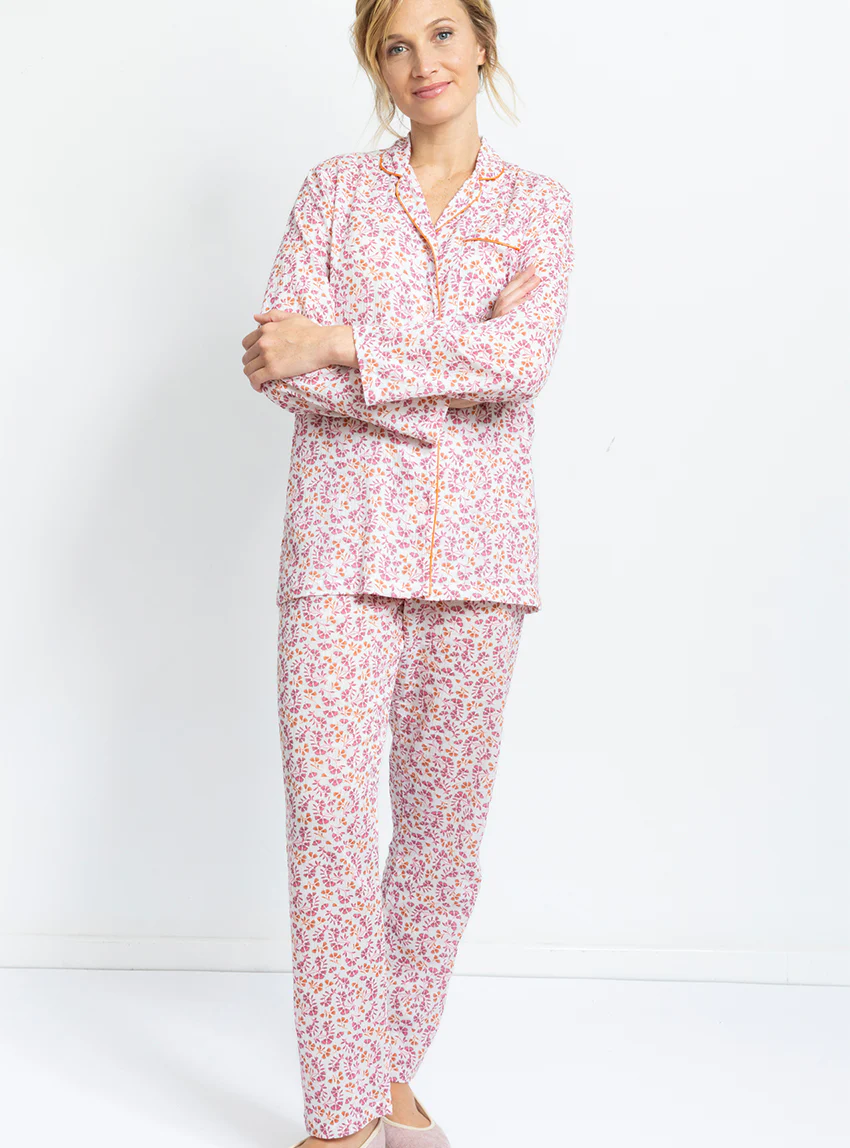 Pyjama femme en coton floral rose