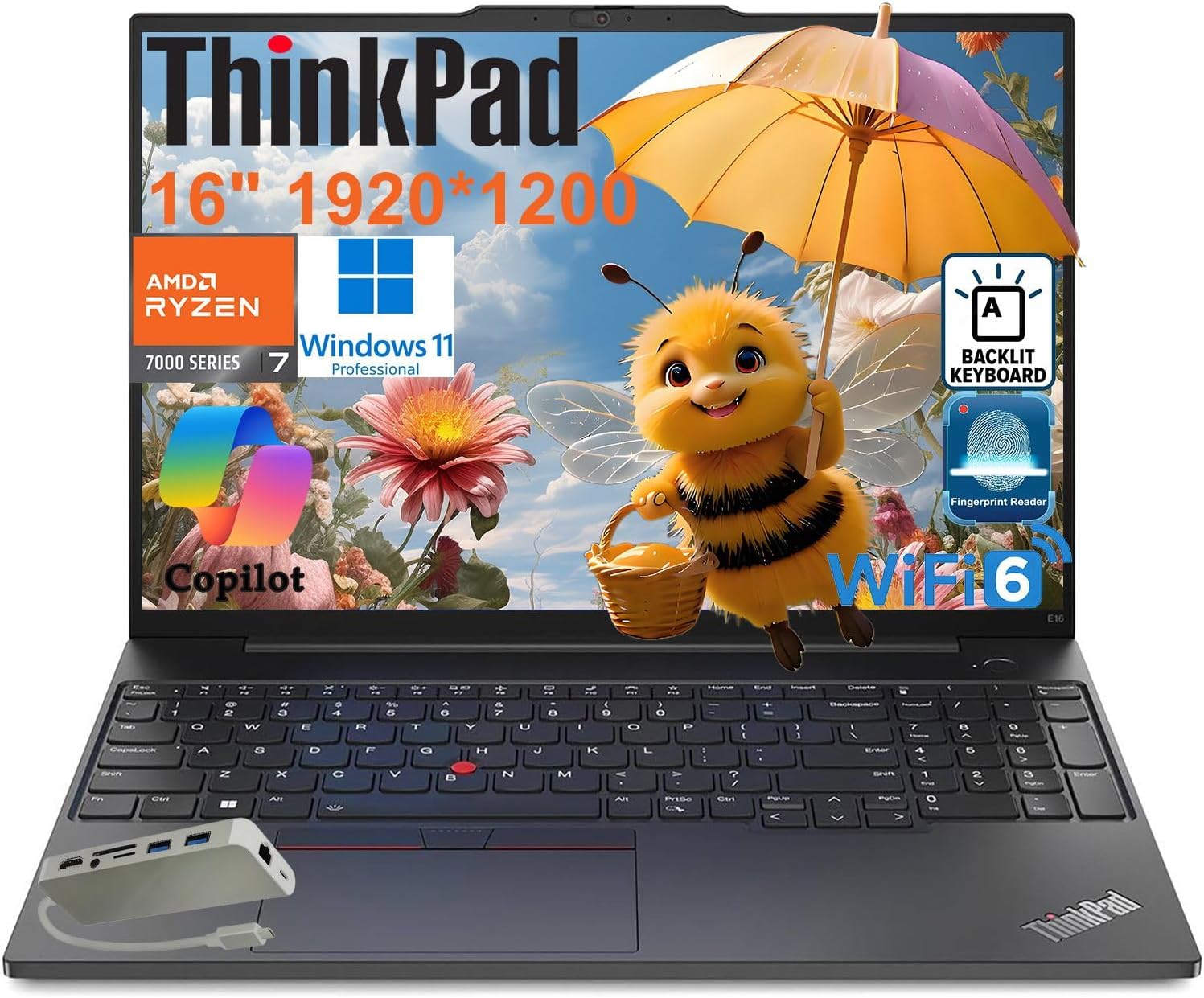 Lenovo ThinkPad E16 Gen 2 Business Laptop Computer  AMD 8-Core Ryzen 7 7735HS  32GB DDR5 RAM  1TB PCIe SSD  16