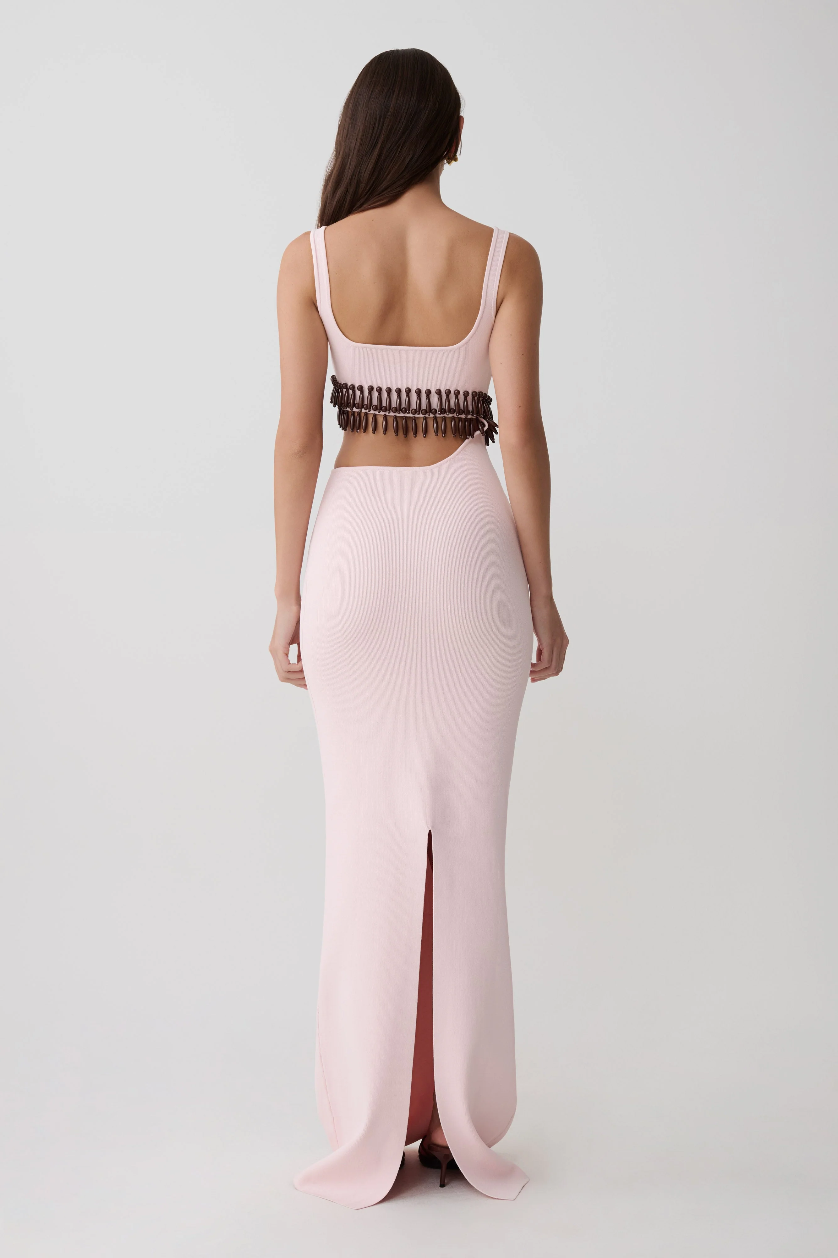 Ruvic Knit Maxi Beaded Dress - Baby Pink