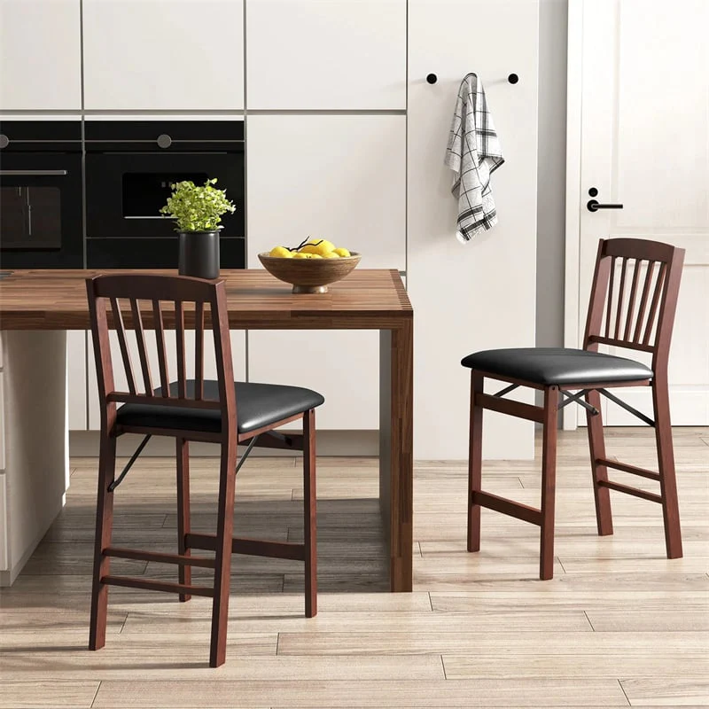 Set of 2/4 Folding Counter Height Bar Stools, 24.5" Portable Kitchen Island Chairs with Padded Seat & Rubber Wood Legs, No Assembly Needed