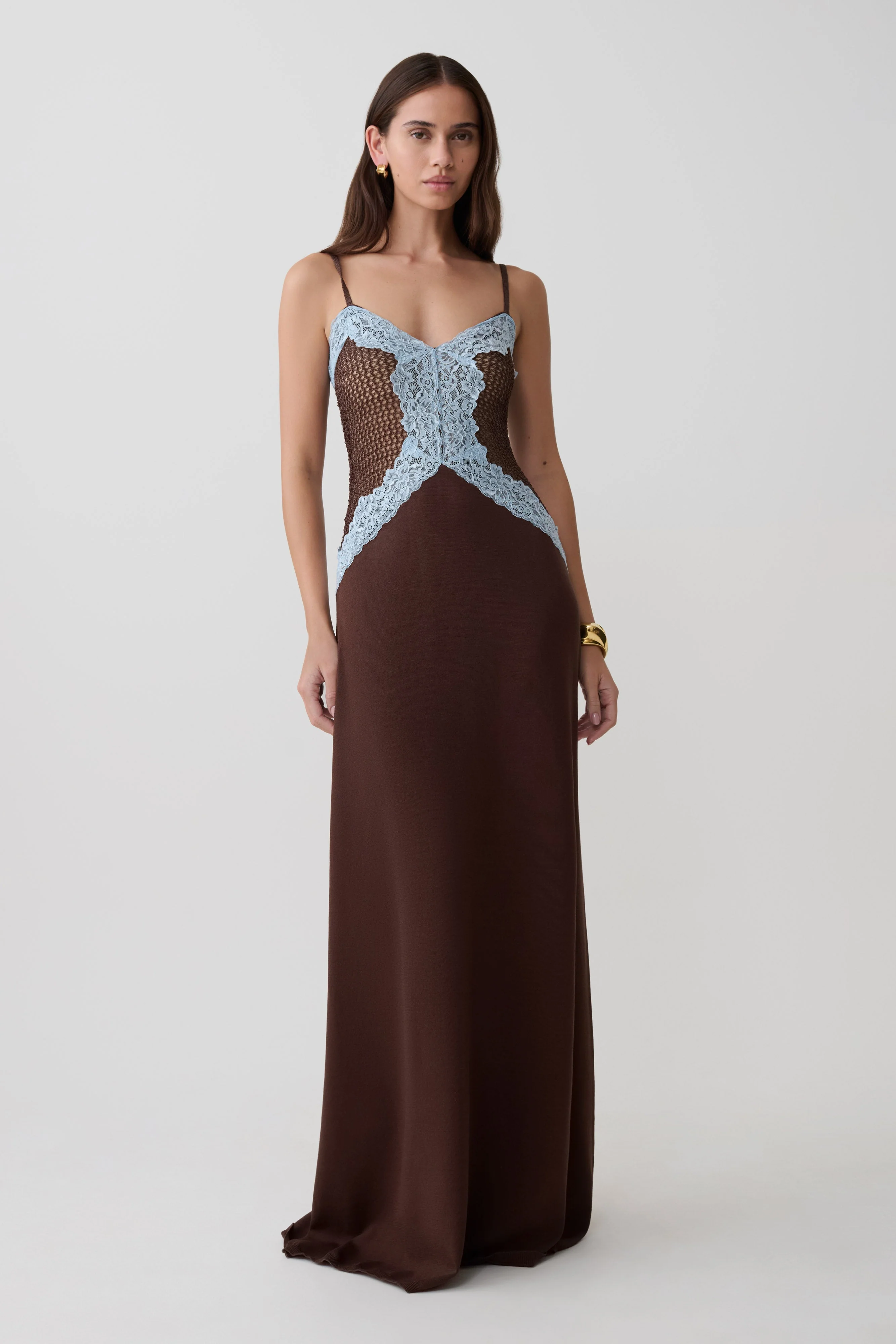 Bray Knit & Lace Maxi Dress - Chocolate/Blue