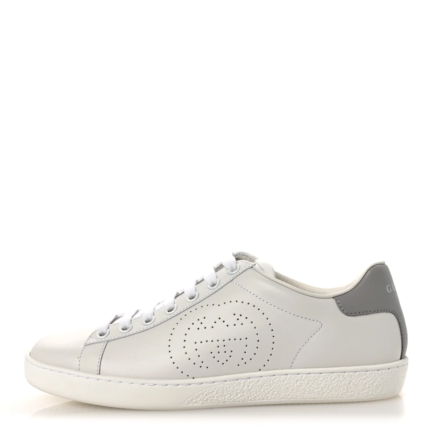 Calfskin Interlocking G Perforated Womens Ace Sneakers 37 White Grey Sky