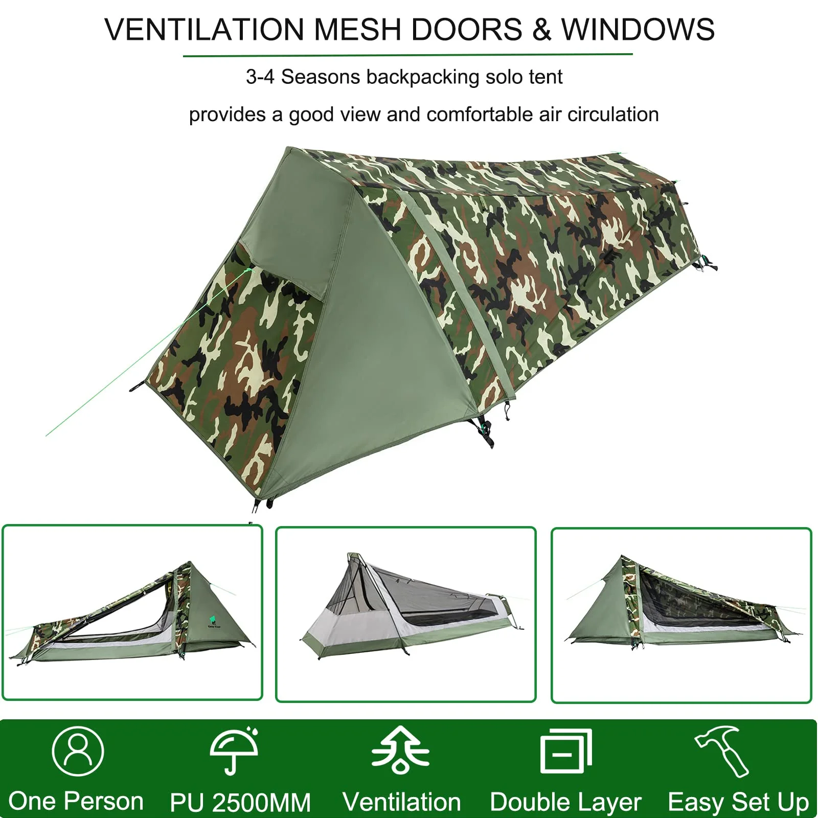 Ultralight Bivy Tent for 1 Person 3 Season Waterproof Single Person Backpacking Tent for Camping Hiking Backpack Travel Outdoor Survival Gear(green) - Image 10