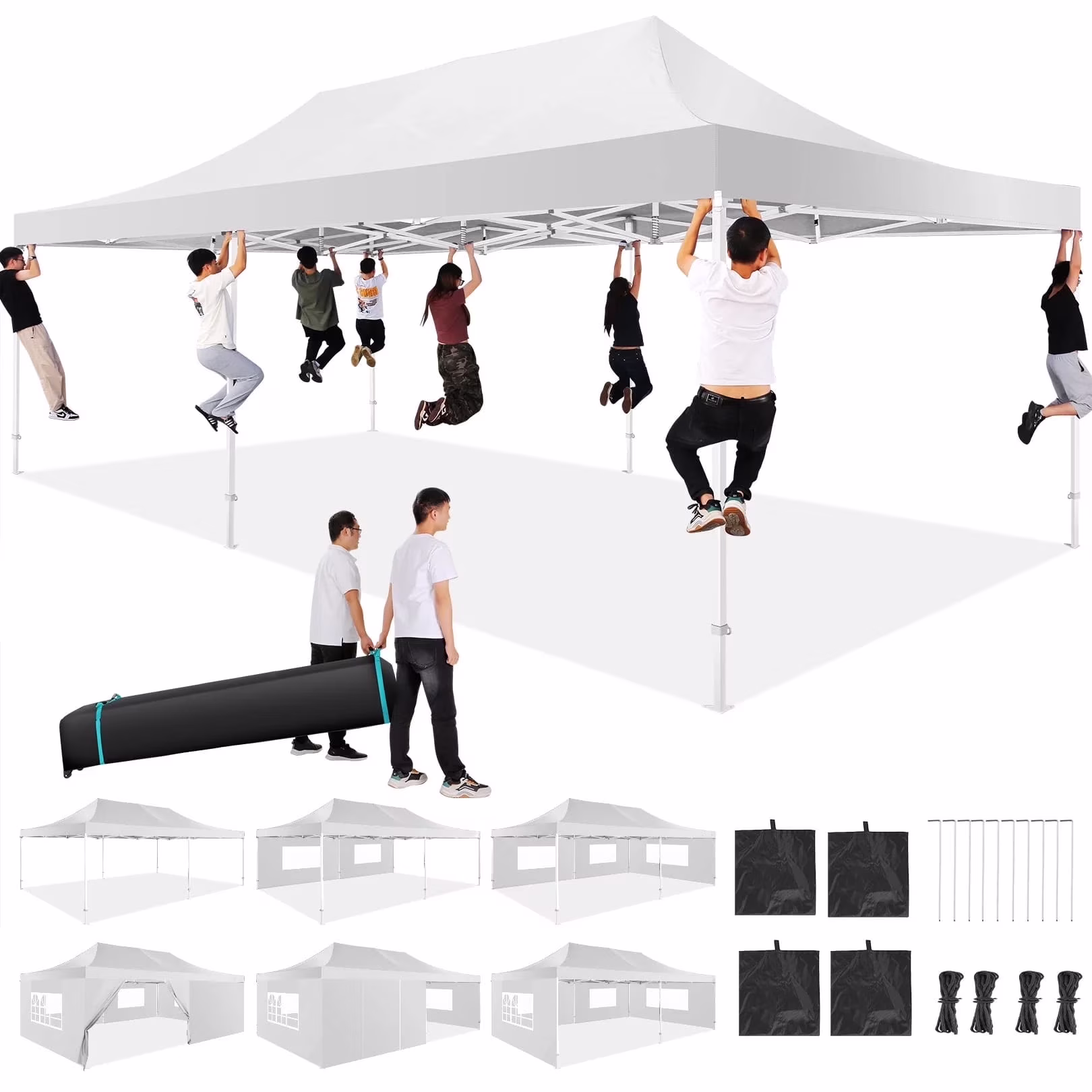 COBIZI 13x26 Heavy Duty Commercial Canopy Tent, Easy Pop up Party Tent Gazebo, Outdoor Portable Party Canopy, Extra - Large Size Space for Outside Wedding Gathering Activities, Waterproof&UPF 50+, White