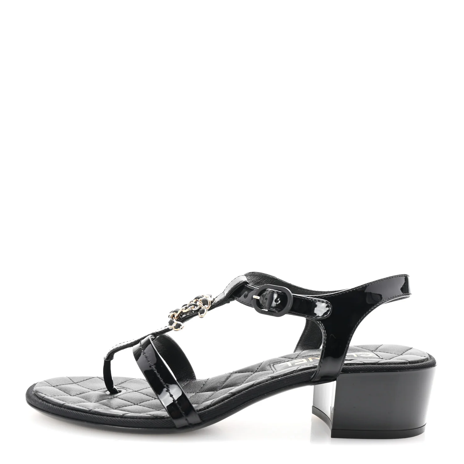 Patent CC Logo Thong Sandals 37 Black
