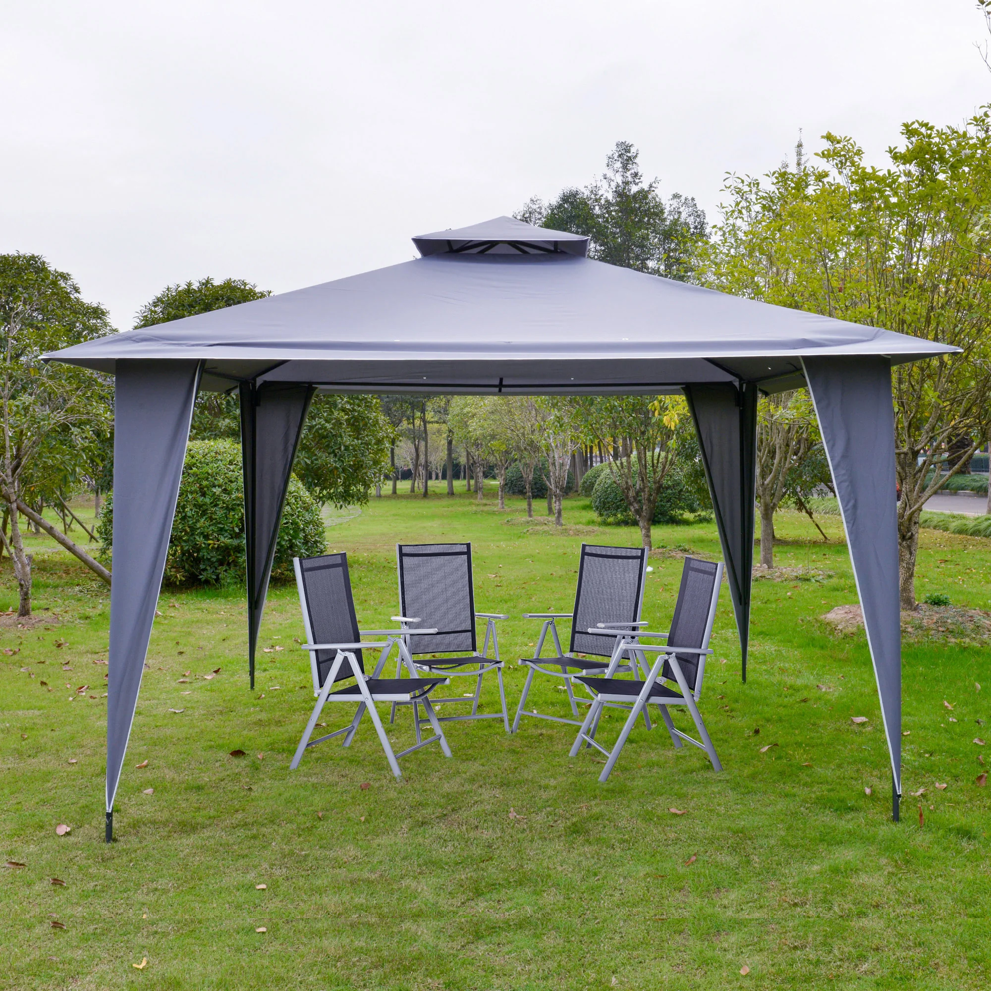 Outsunny Pavillon 3,45x3,45 m mit Doppeldach Grau