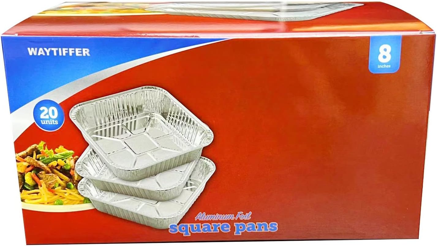20 Pack Disposable Aluminum Pans with Clear Lids, 8x8 Foil Baking Pan
