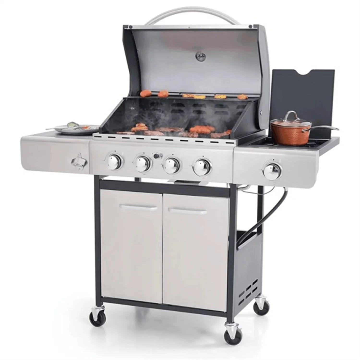 4 Burner Propane Gas Grill with Side Burner Stainless Steel