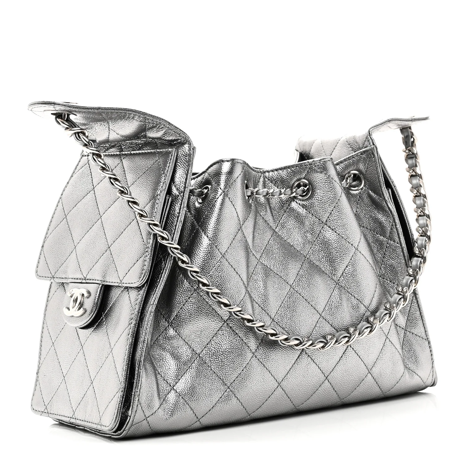 Metallic Caviar Quilted Small Chanel 25 Handbag Anthracite