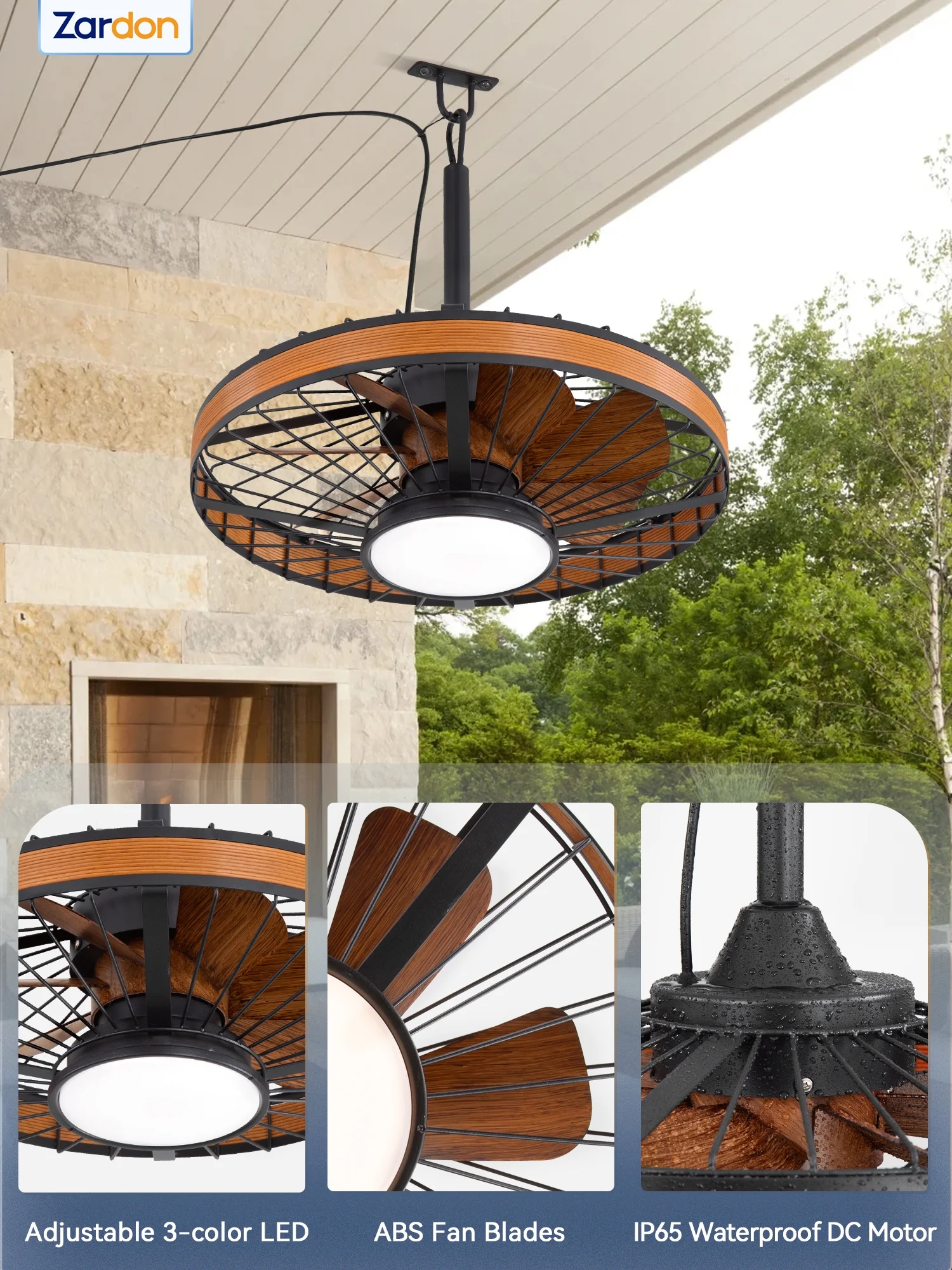 20" Outdoor Ceiling Fan with Light and Remote, 7 Blades Caged Waterproof Gazebo Fan for Patio, Porch, Pergola Canopy, App Control(Caged A) - Image 10