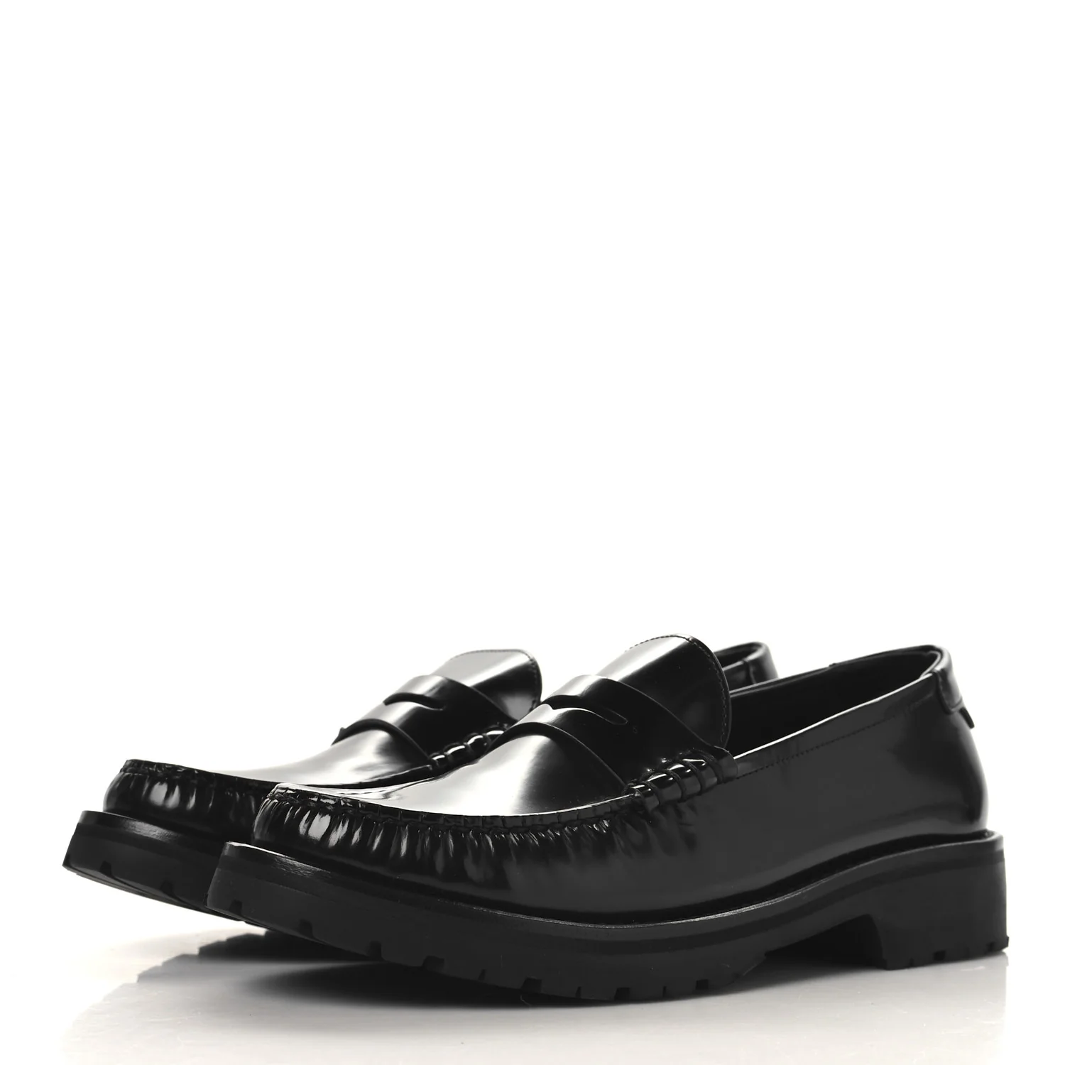 Glazed Calfskin Le Loafer 15 Penny Slippers 38.5 Black