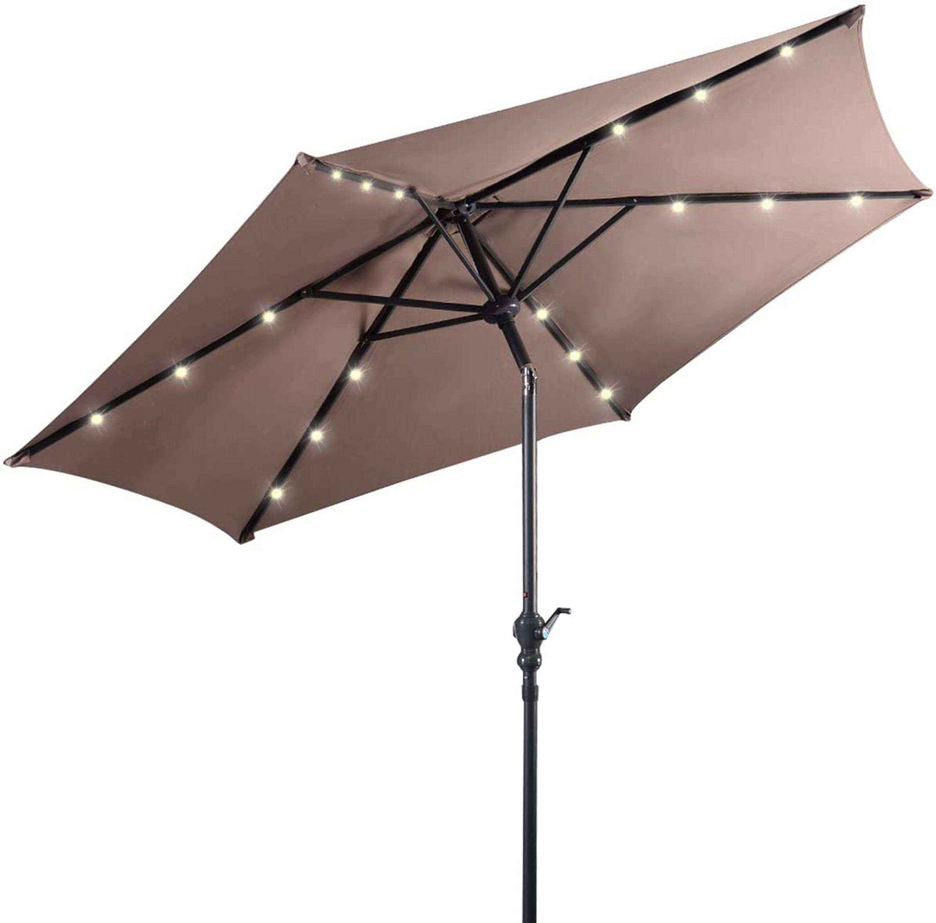 Costway 9ft Patio Solar Umbrella LED Patio Market Steel Tilt w/ Crank Outdoor (Tan)