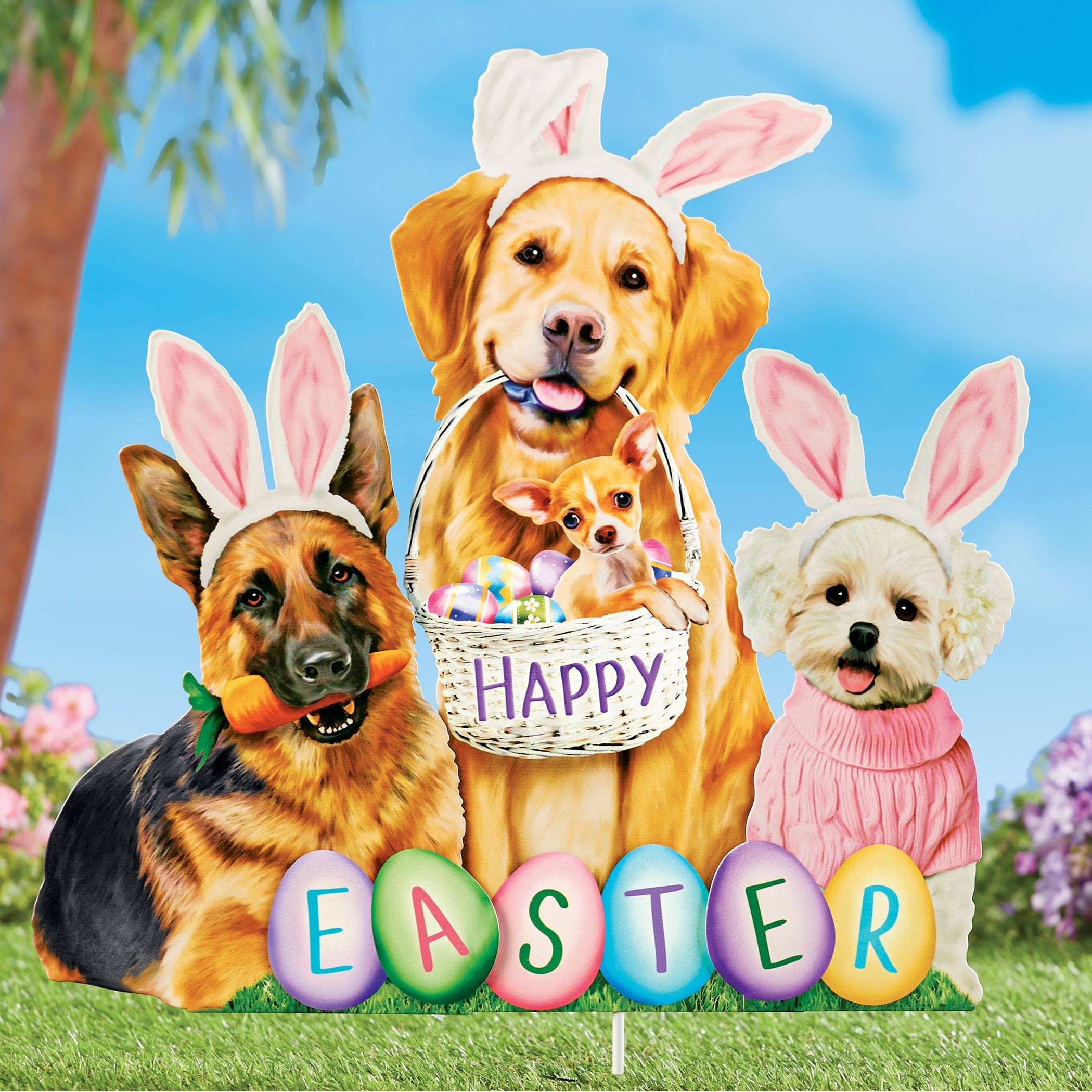 Collections Etc Happy Easter Realistic Dogs Garden Stake No Size