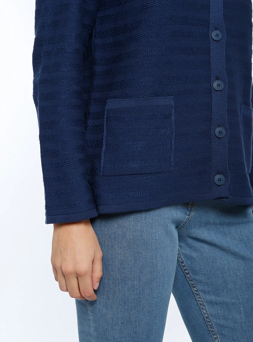 Cardigan femme en coton bleu marine