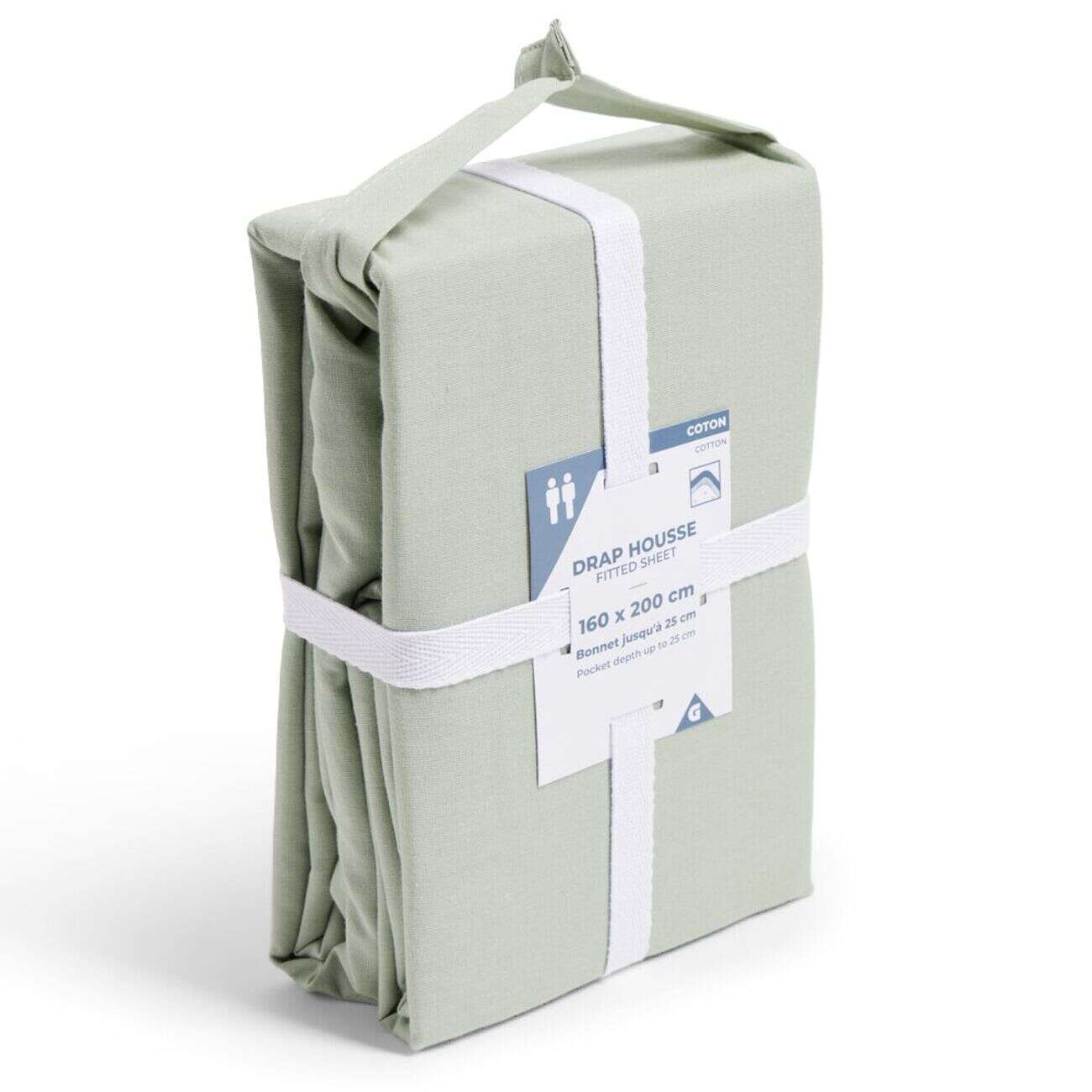 Drap housse 160x200cm 100% coton vert céladon