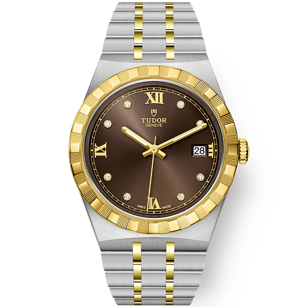 [Super Clone]Royal 38mm Two-Tone Brown Diamond Dial Automatic Bracelet Watch