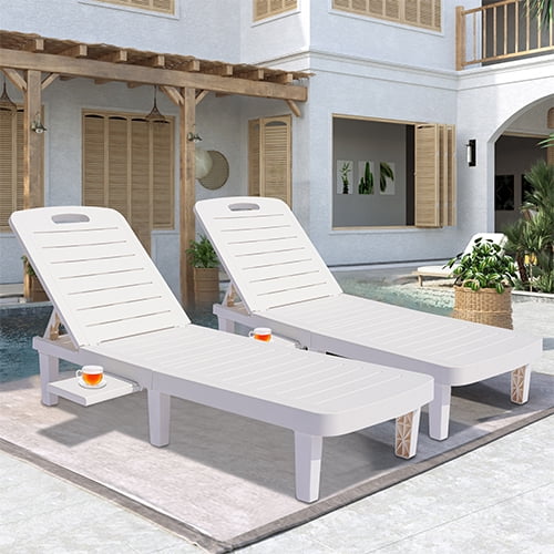 Patio Lounge Chair Set of 2, Adjustable Chaise with Side Table, Outdoor Lounger Recliner for Poolside, Patio, Backyard, Wood Texture Design | Waterproof | Easy to Assemble | Max Weight 330 lbs White(White,1PCS) - Image 8