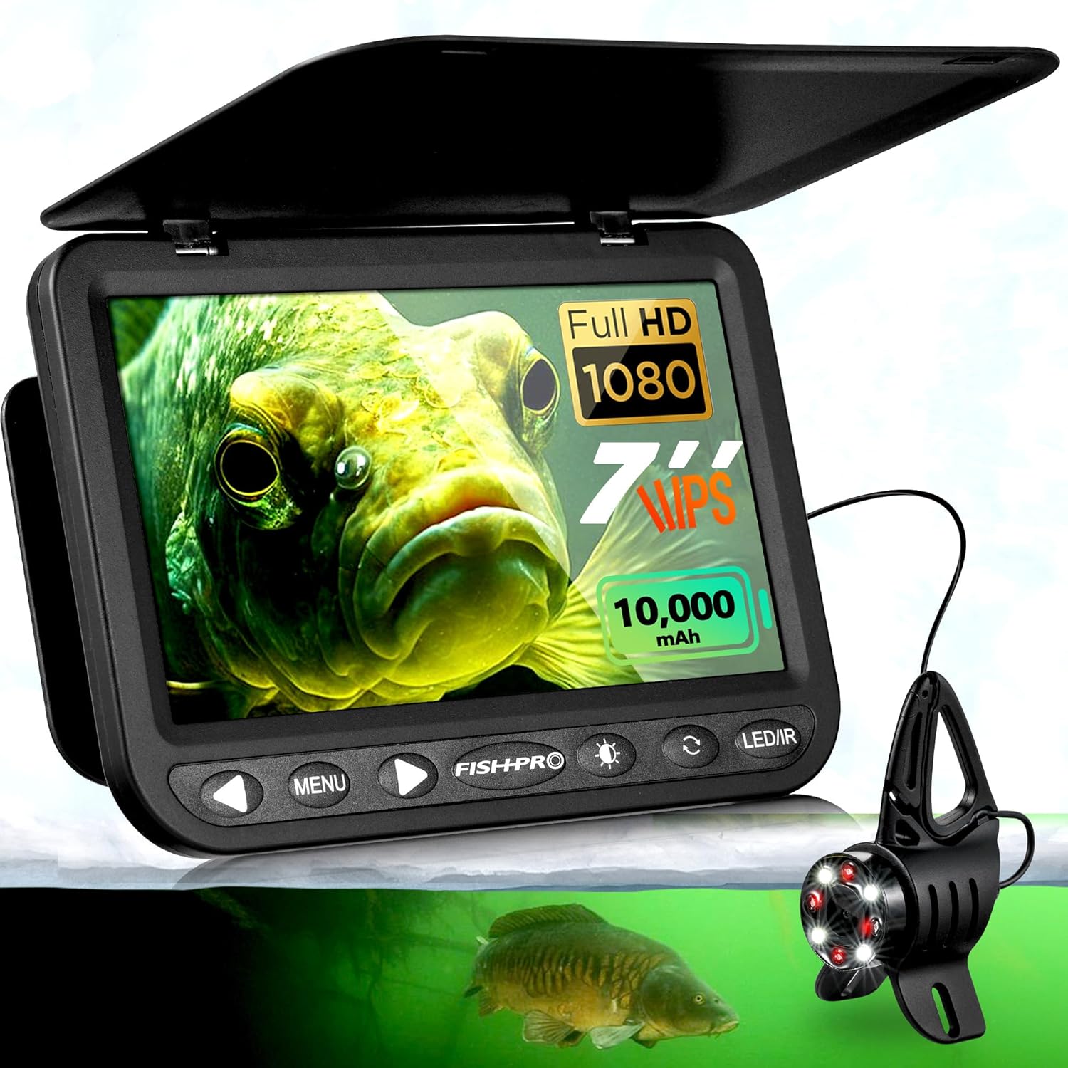 [FishPRO® 2026 Upgrade] NO.1 HD 1080P Underwater Fishing Camera 7'' IPS- w/10 000mAh (Ease to Use) Ice Fishing Camera Underwater  Fish Finder Camera for Ice Lake Boat Fishing w/USB-C  LED+IR  82ft