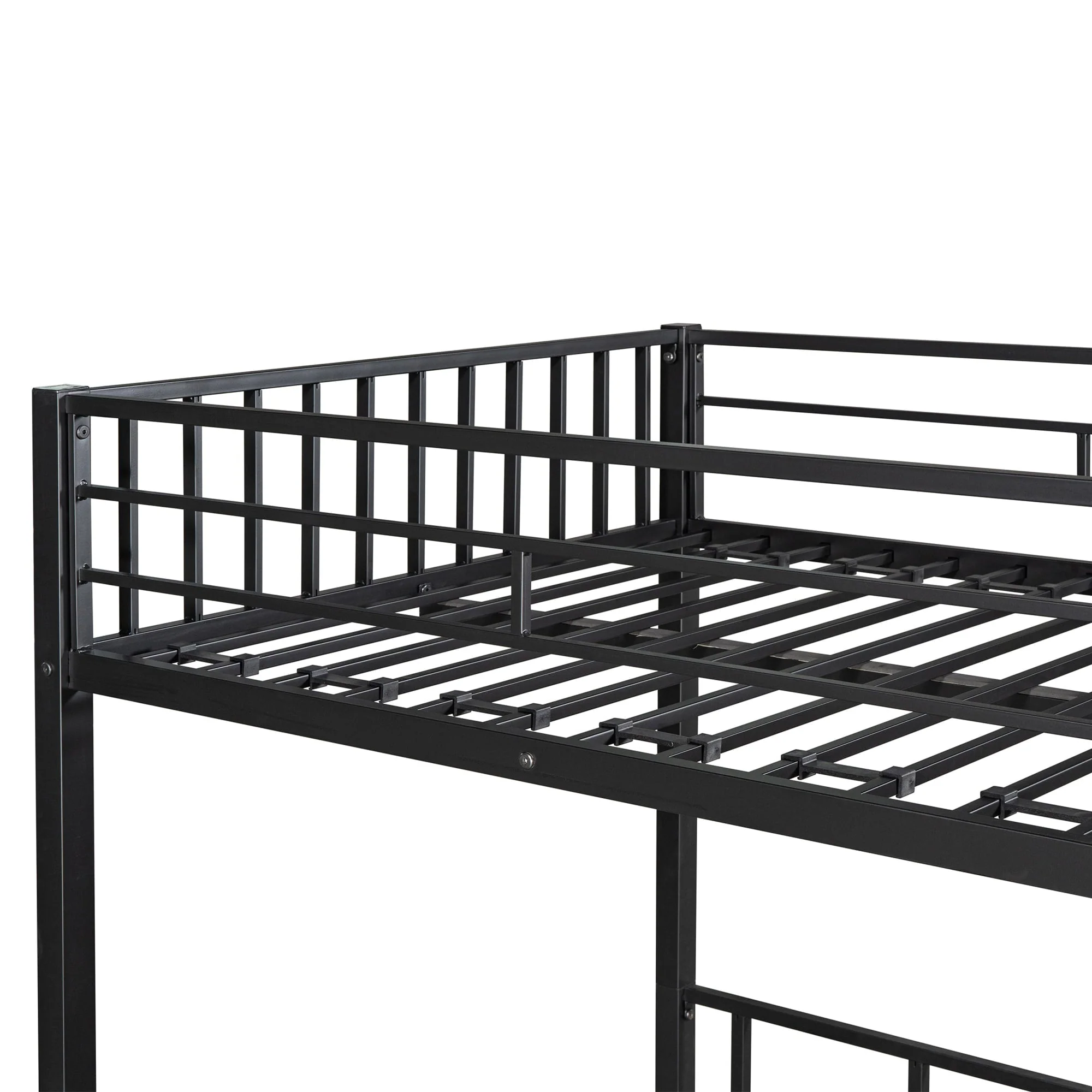 Triple Metal Bunk Bed Twin over Twin with Ladder for Kids, Boys Girls, Convertible Bunk Set, Black Image 5