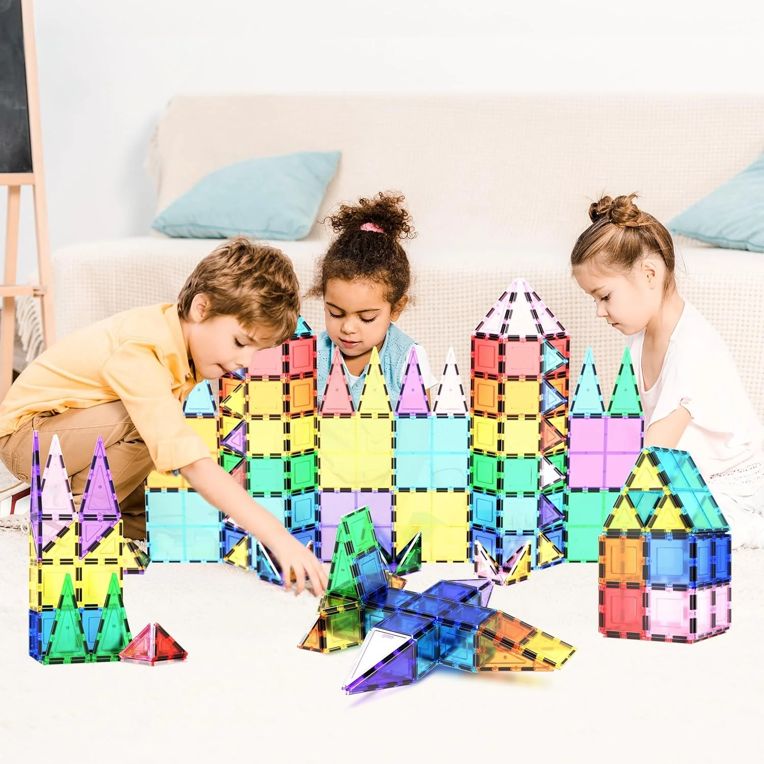 100 Piece Clear Magnetic 3D Building Tiles Set - Educational Construction Playboards