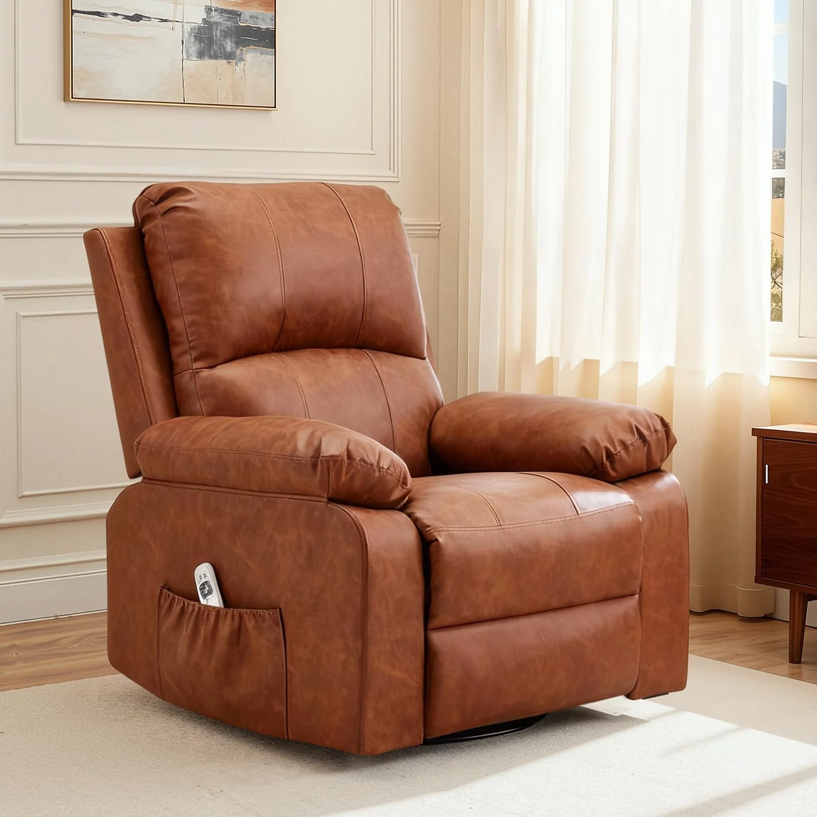 AECOJOY Recliner Chair, 360° Swivel Rocking Chair with Massage and Heat
