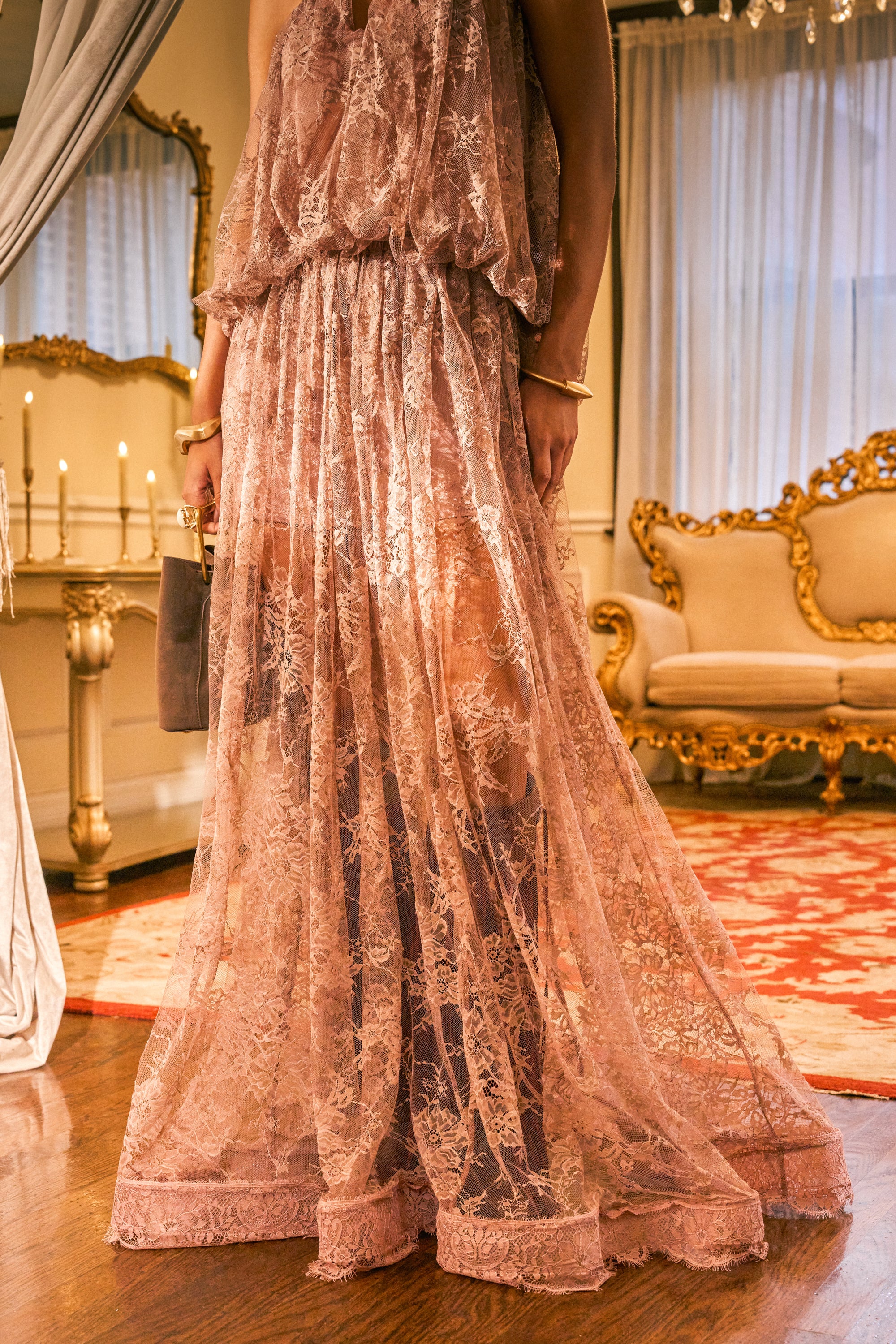 HANNAH LACE MAXI SKIRT IN MAUVE - Akira Store