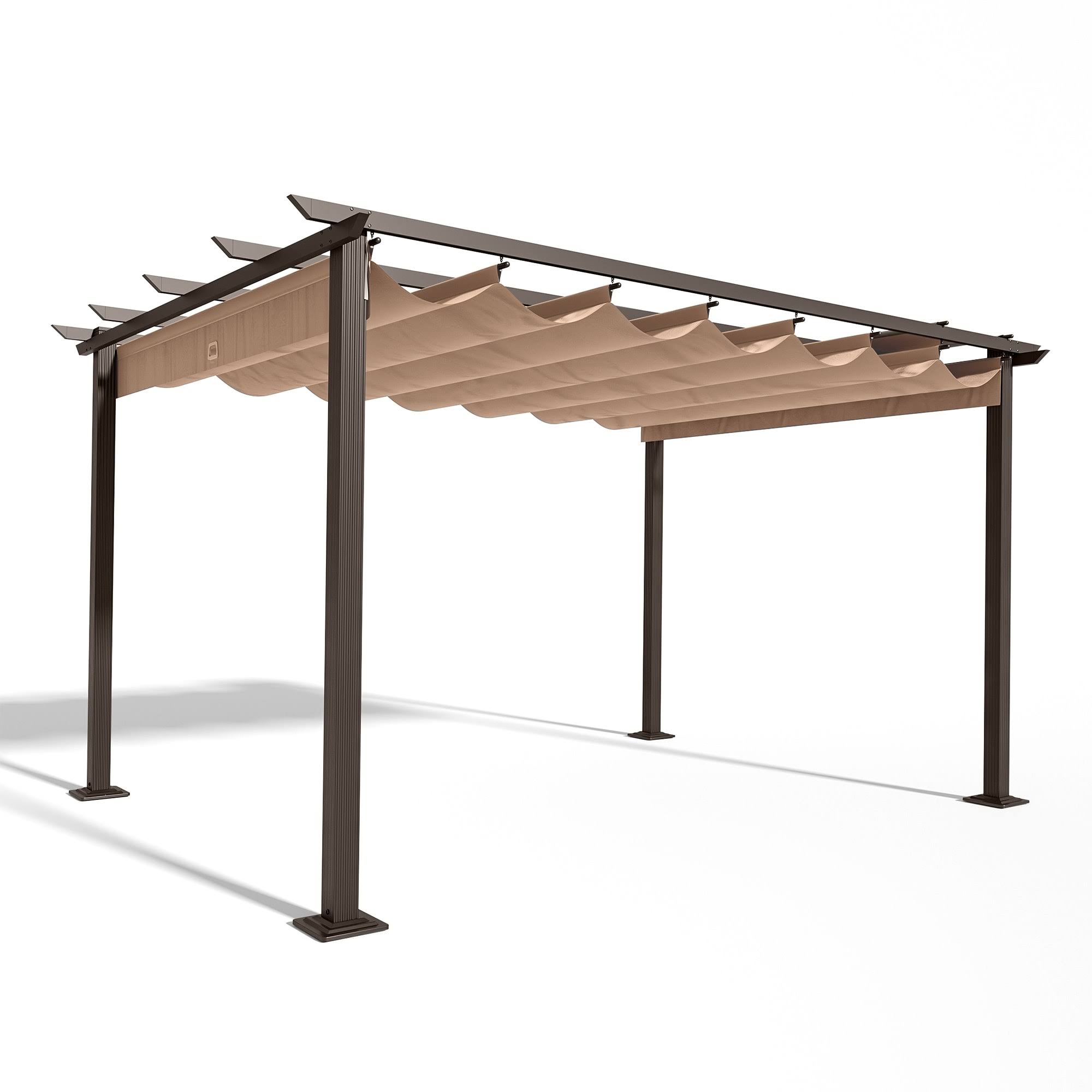 10 ft. x 13 ft. Aluminum Outdoor Pergola with Retractable Shade Canopy - Brown