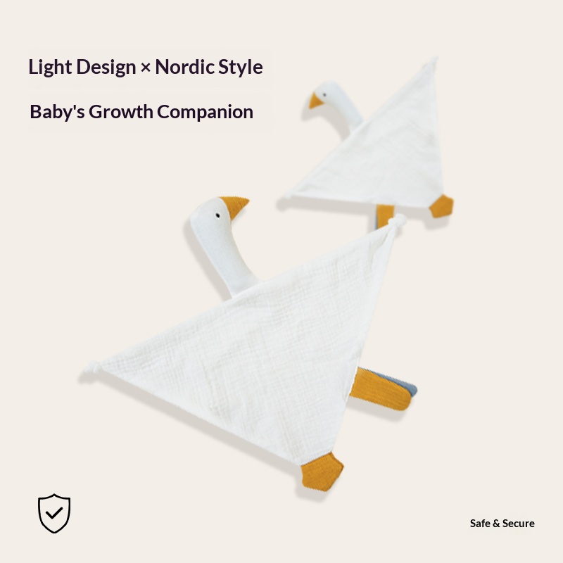 Nordic White Baby Swan Comfort Blanket Safe Dual-Layer Cotton Gauze Teething Chew Grasping Training Comfort Towel Home Newborn