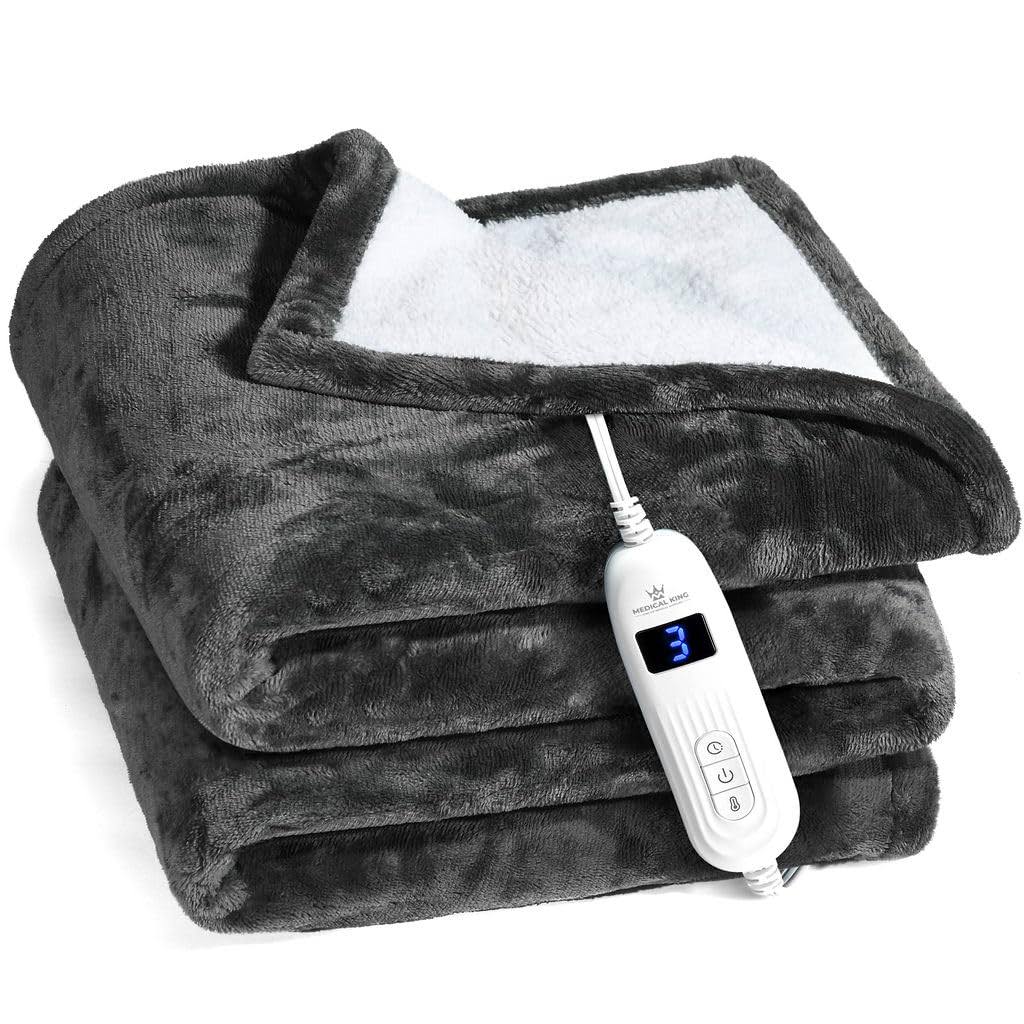 Medical King Heated Blanket, Machine Washable Extremely Soft and Comfortable Electric Blanket Throw Fast Heating with Hand Controller 10 Heating